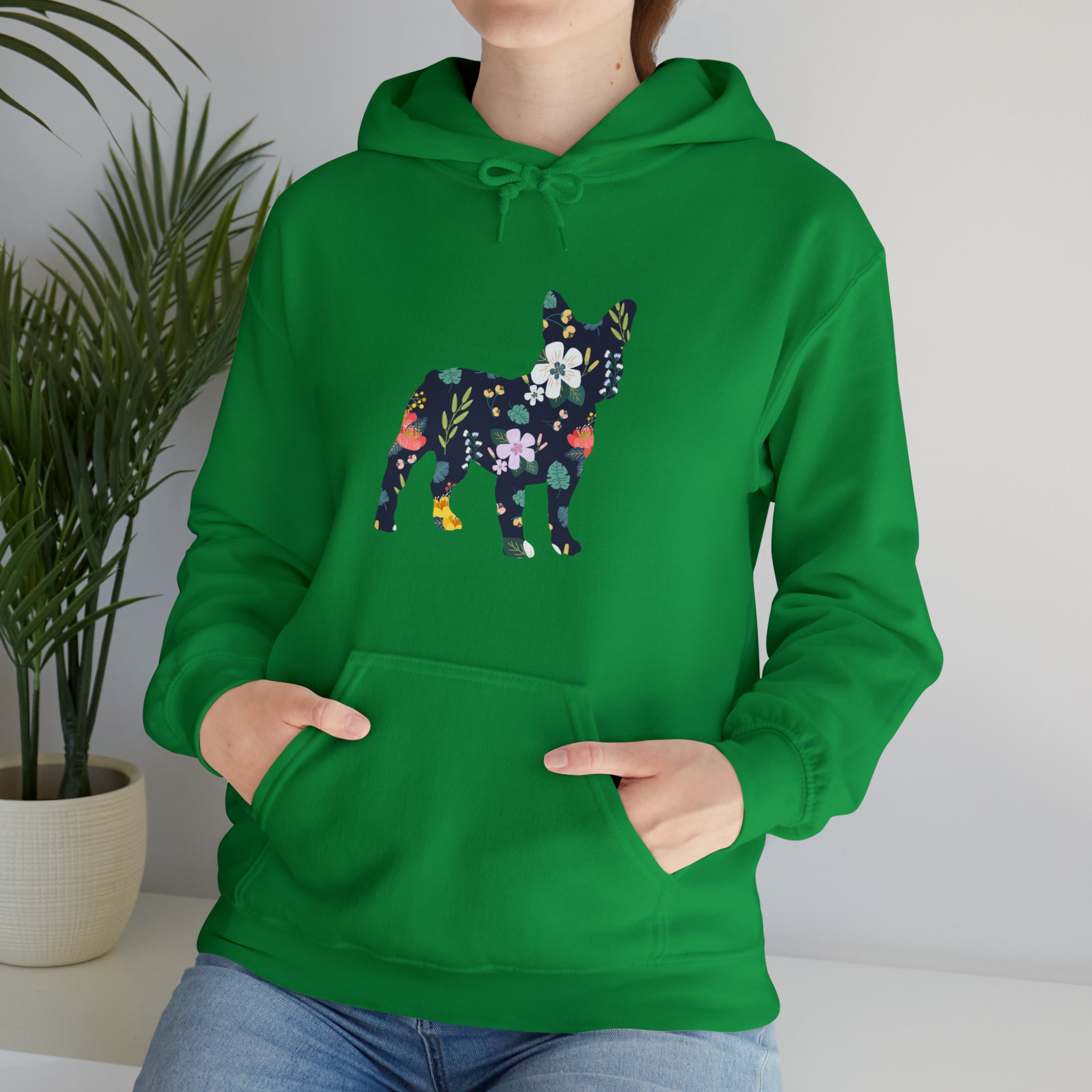 Frenchie Flowers Unisex Hoodie for Daily Walks and Play-fadou