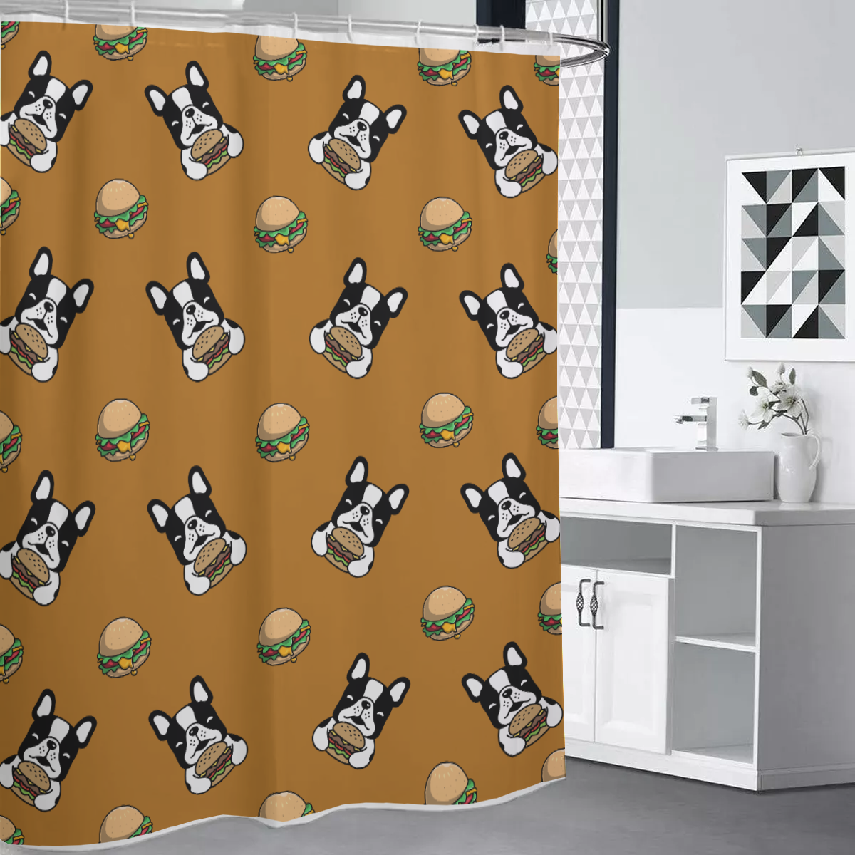 PORTER French Bulldog Bathroom Curtain for Everyday Wear-fadou
