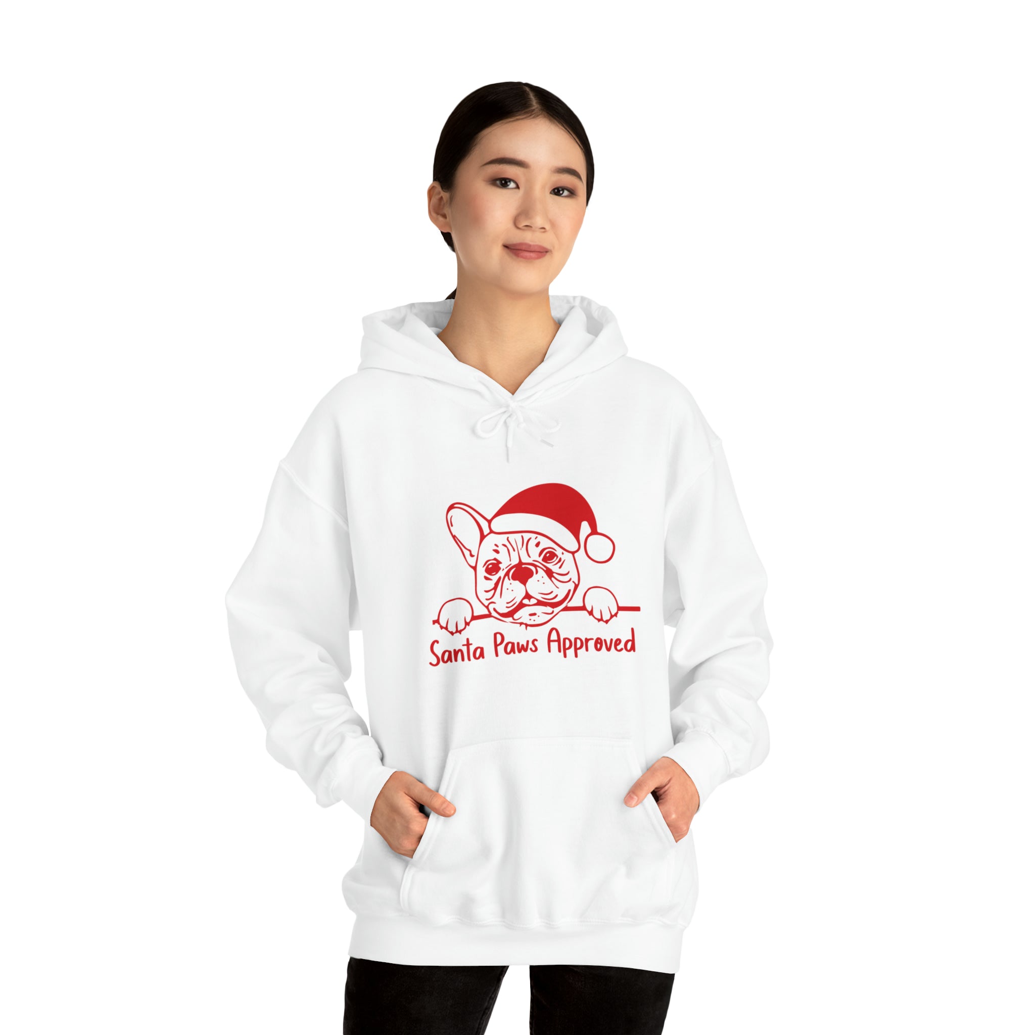 Santa French Bulldog Fleece Hoodie for Frenchie Enthusiasts-fadou