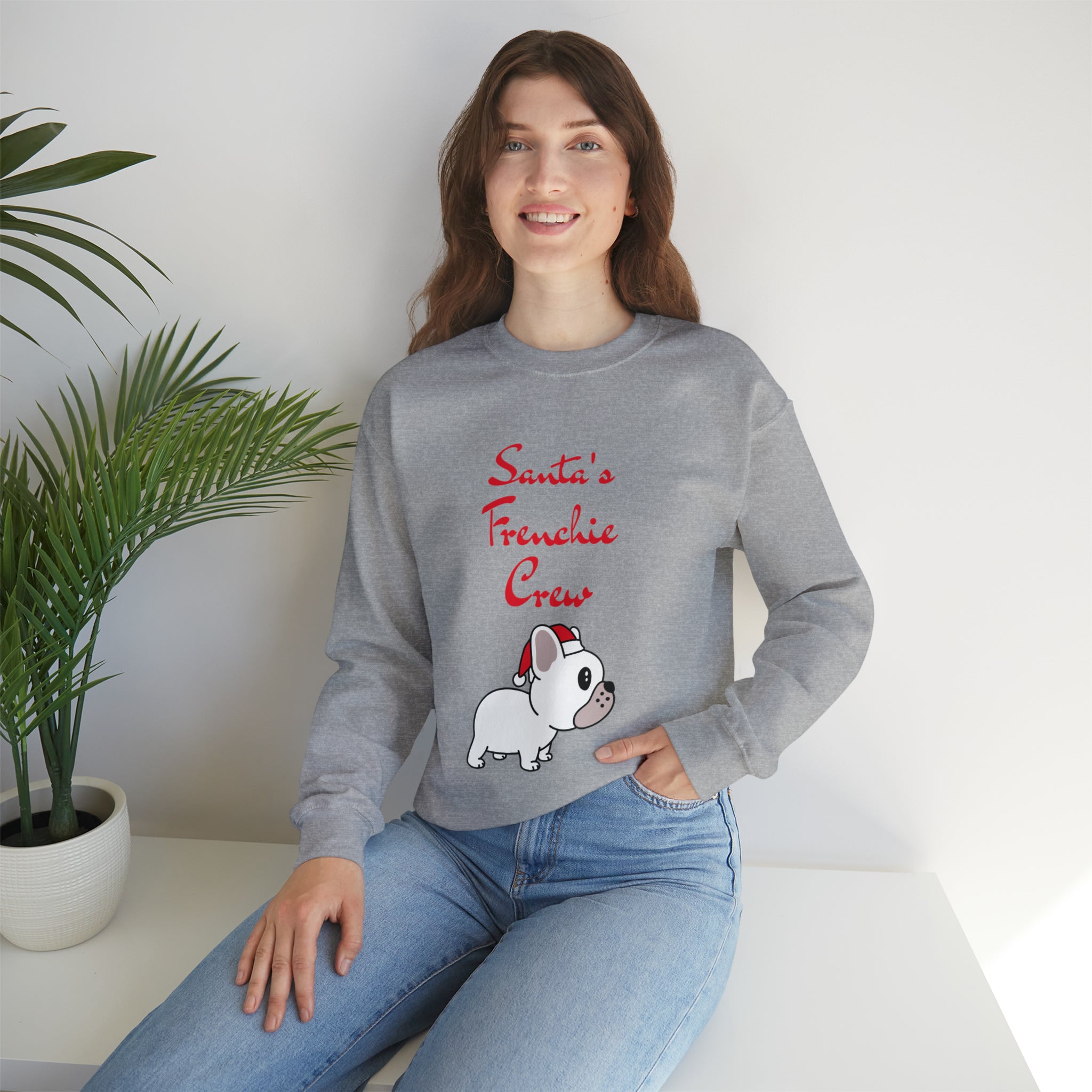 Santa's Frenchie Crew Sweater - Unisex Sweatshirt for Cozy Nights-fadou