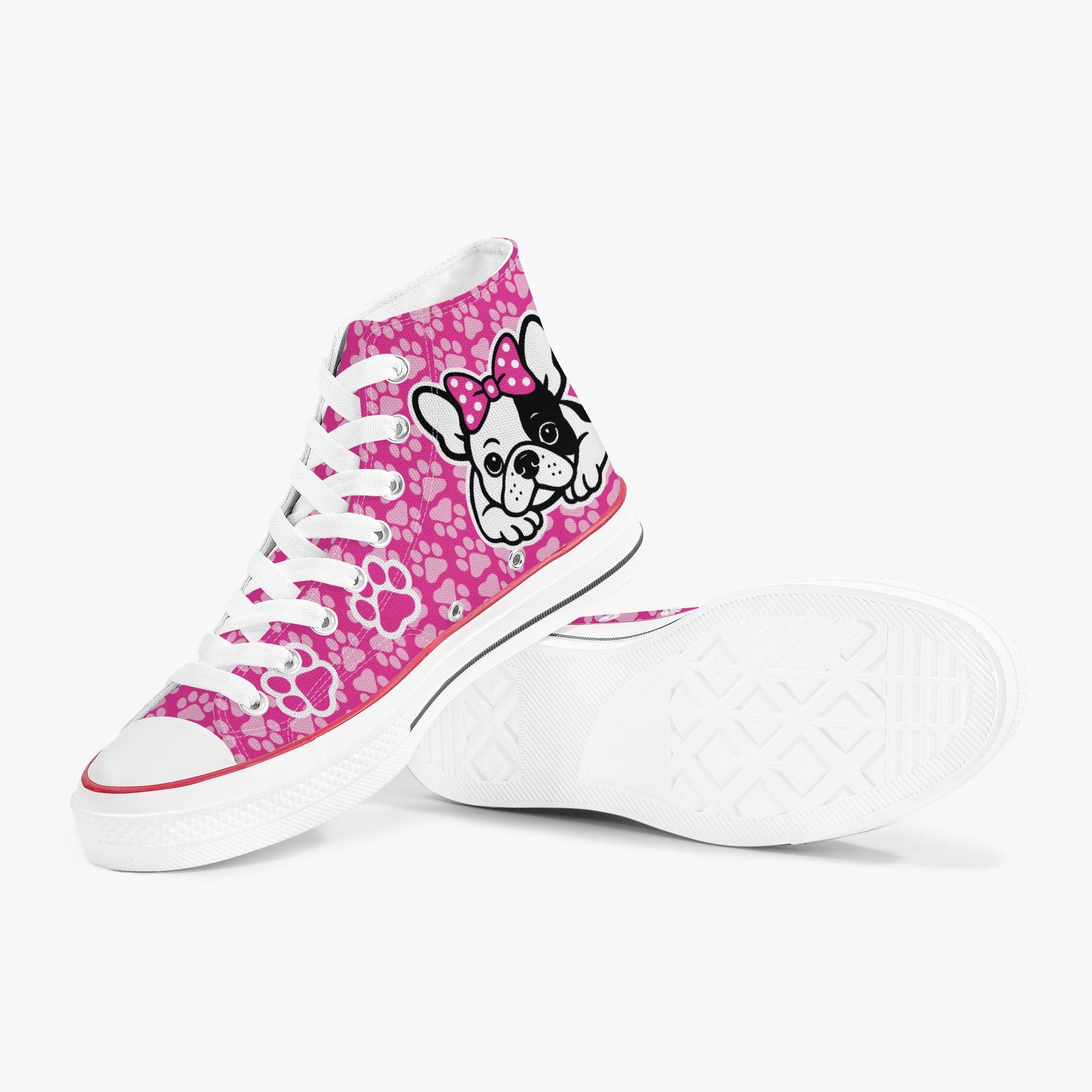 French Bulldog High-Top Canvas Sneakers for Bulldog Owners-fadou