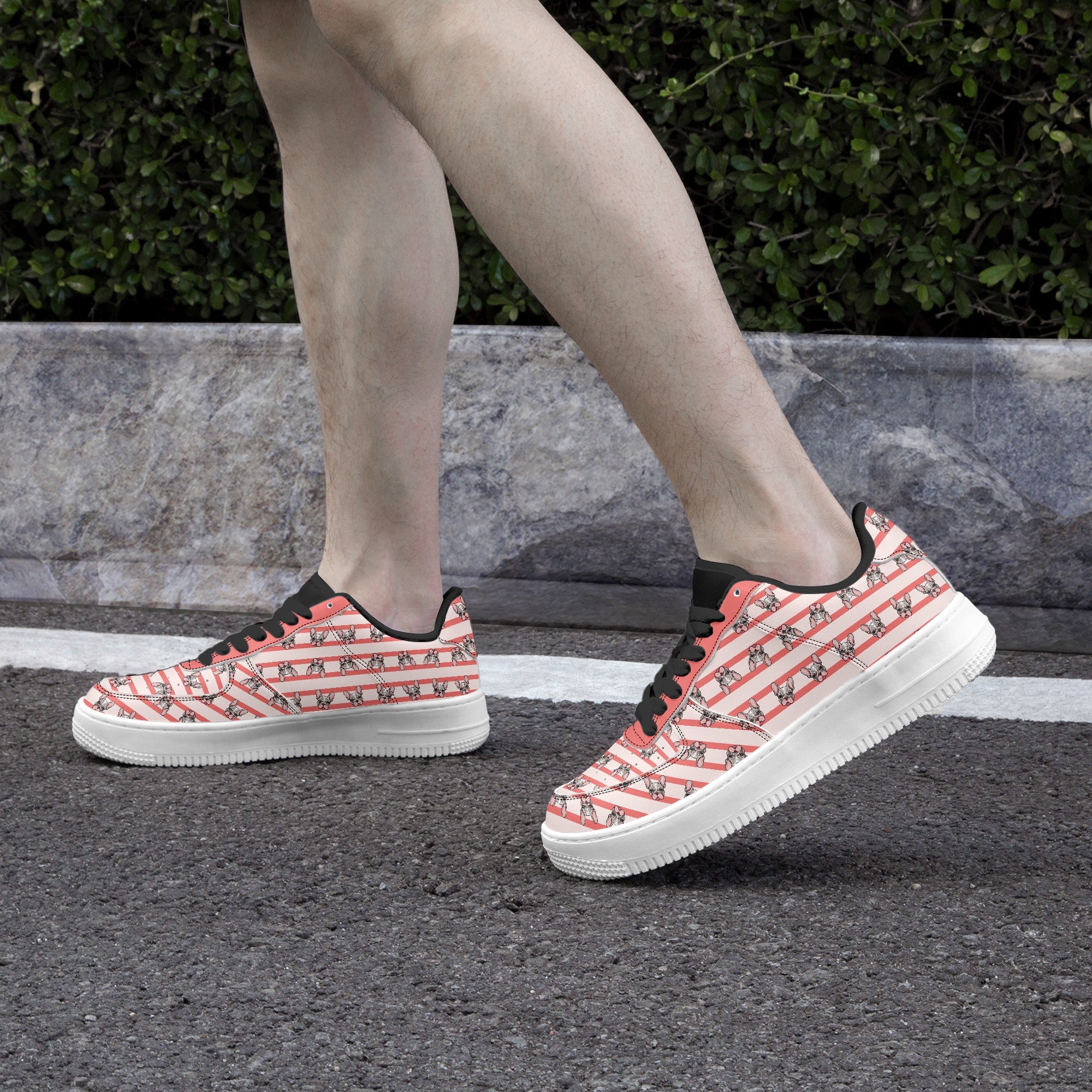 Low-Top Leather Canvas Sneakers for Frenchie Enthusiasts-fadou