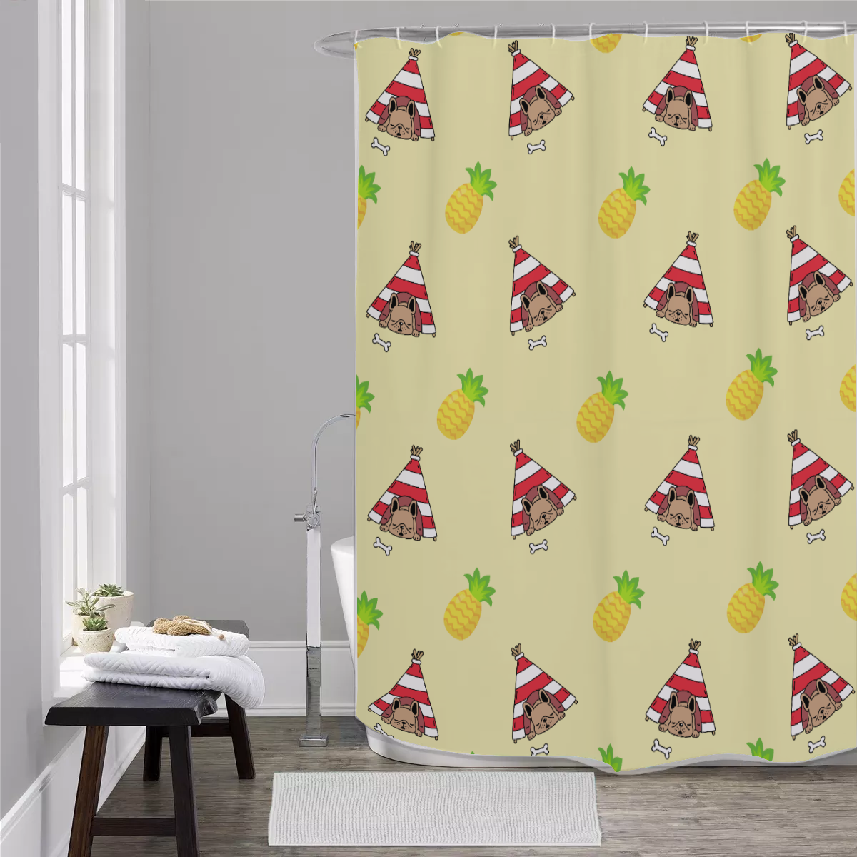 BRUCE French Bulldog Bathroom Curtain for Dog Park Days-fadou