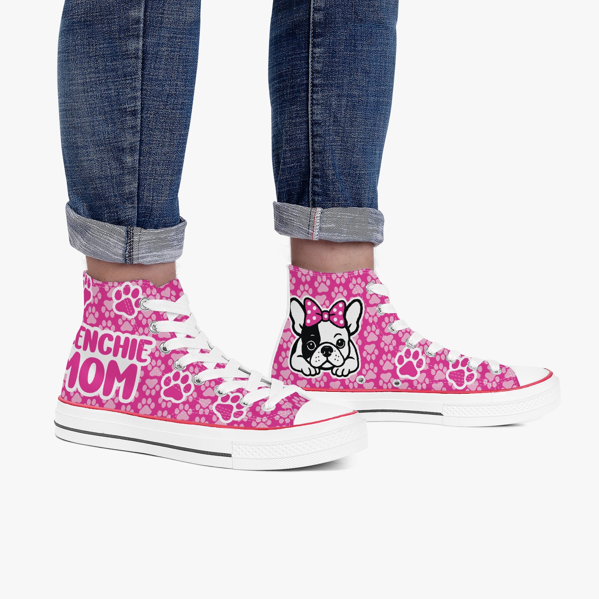 French Bulldog High-Top Canvas Sneakers for Bulldog Owners-fadou