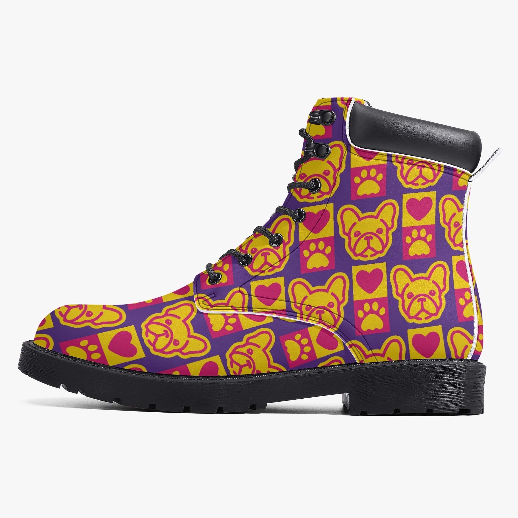 French Bulldog Casual Leather Boots for Frenchie Enthusiasts-fadou