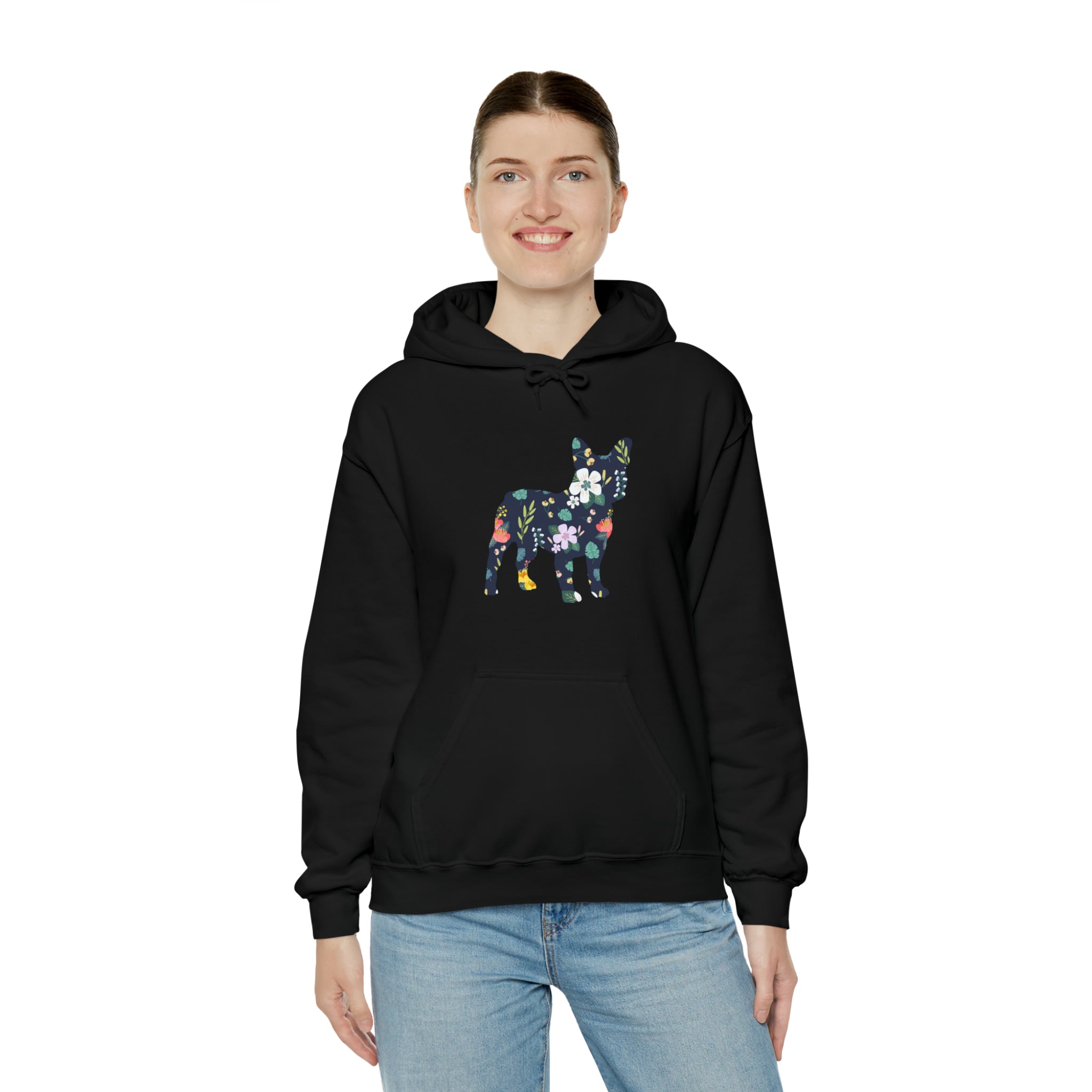 Frenchie Flowers Unisex Hoodie for Daily Walks and Play-fadou