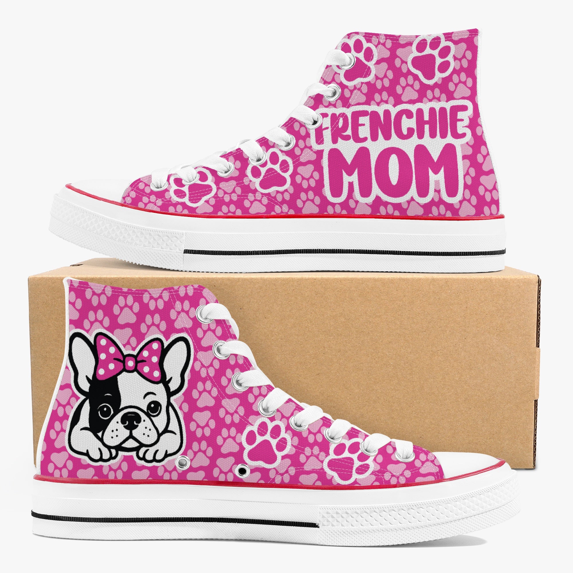 French Bulldog High-Top Canvas Sneakers for Bulldog Owners-fadou