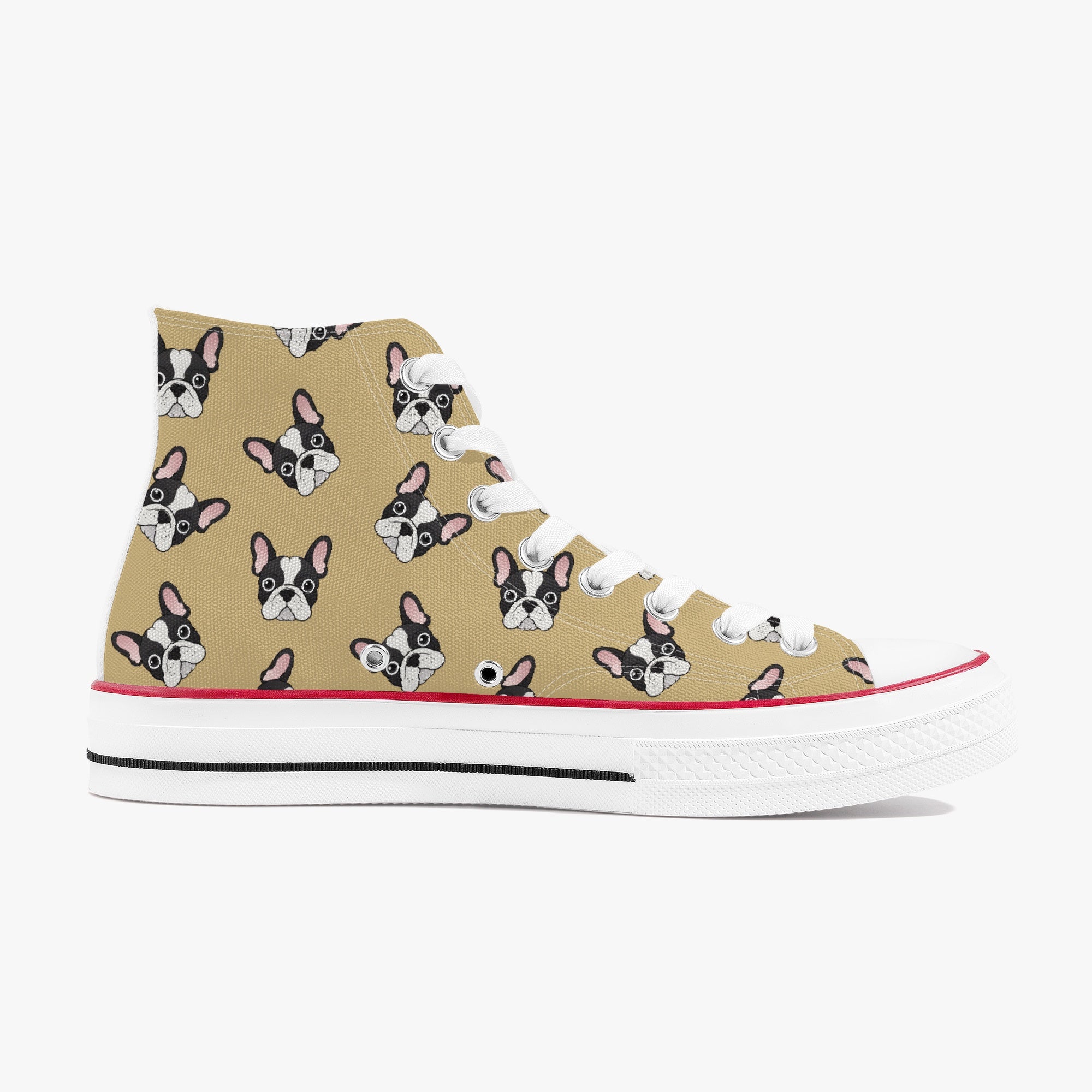 French Bulldog High-Top Canvas Sneakers for Frenchie Fans-fadou