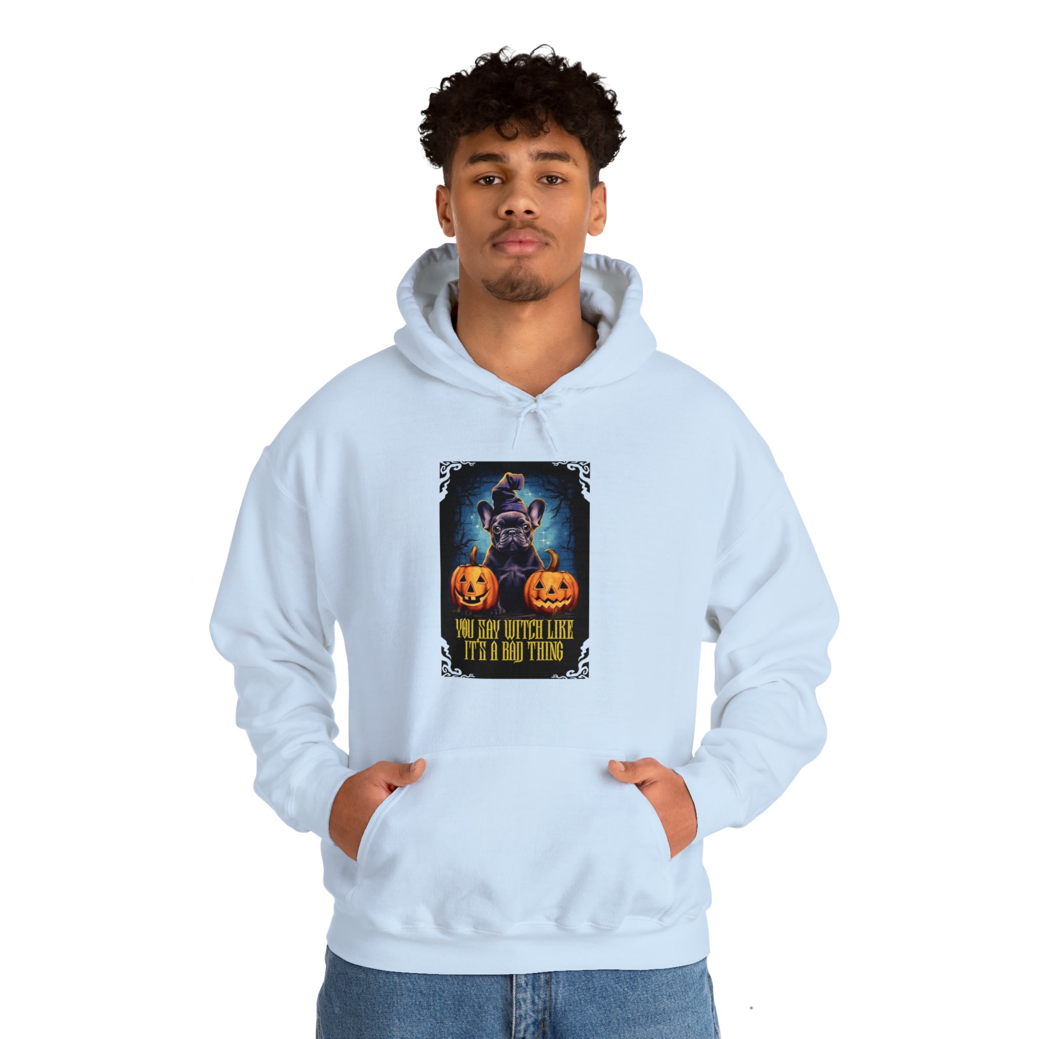 Witch Halloween Cotton Sweatshirt for Frenchie Enthusiasts-fadou
