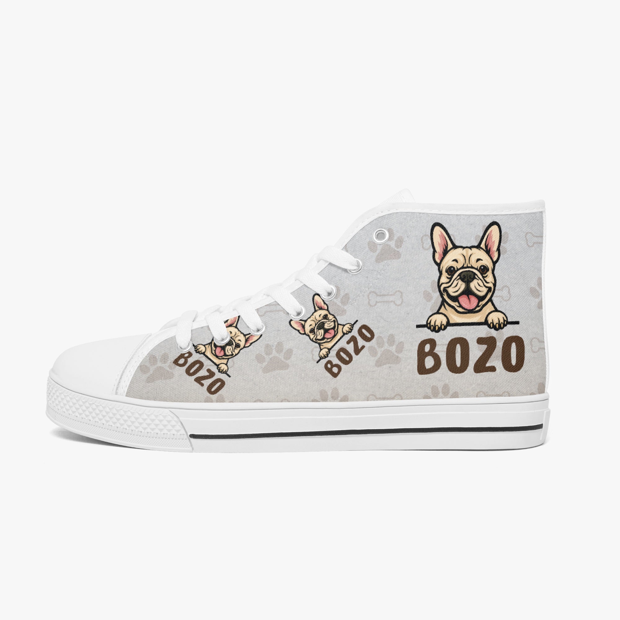 Denim Personalized High-Top Shoes for Frenchie Enthusiasts-fadou