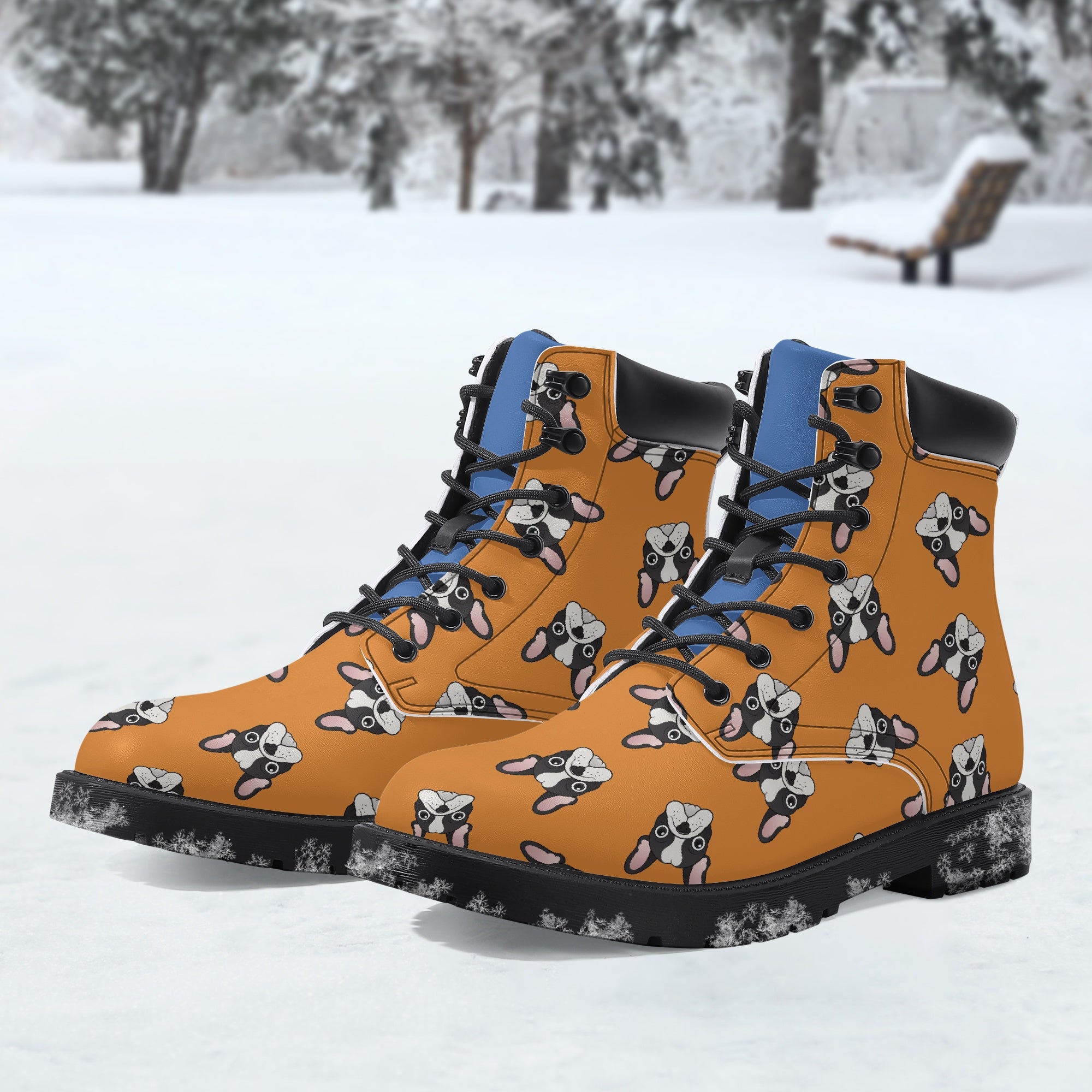 French Bulldog Leather Casual Boots for Frenchie Enthusiasts-fadou