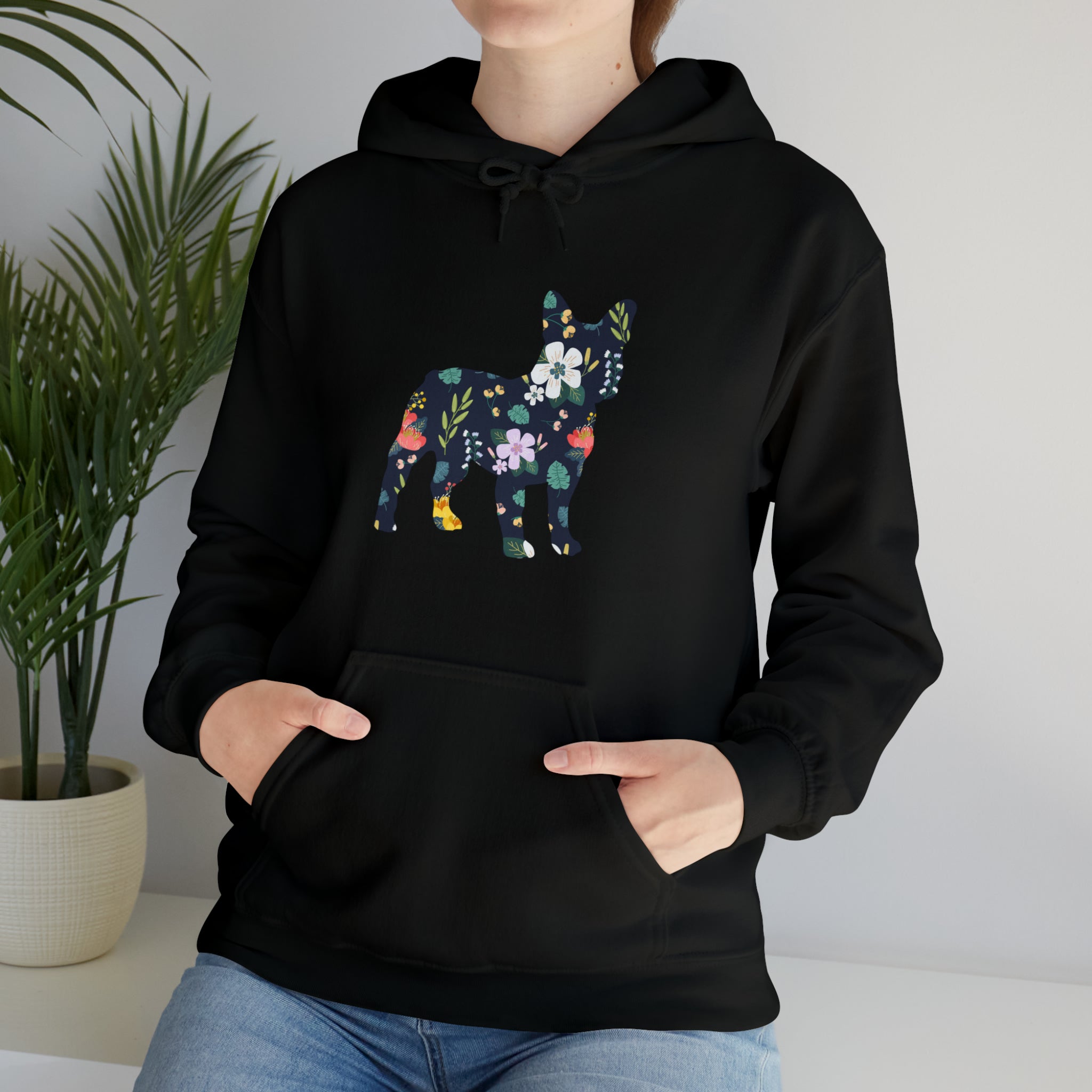 Frenchie Flowers Unisex Hoodie for Daily Walks and Play-fadou
