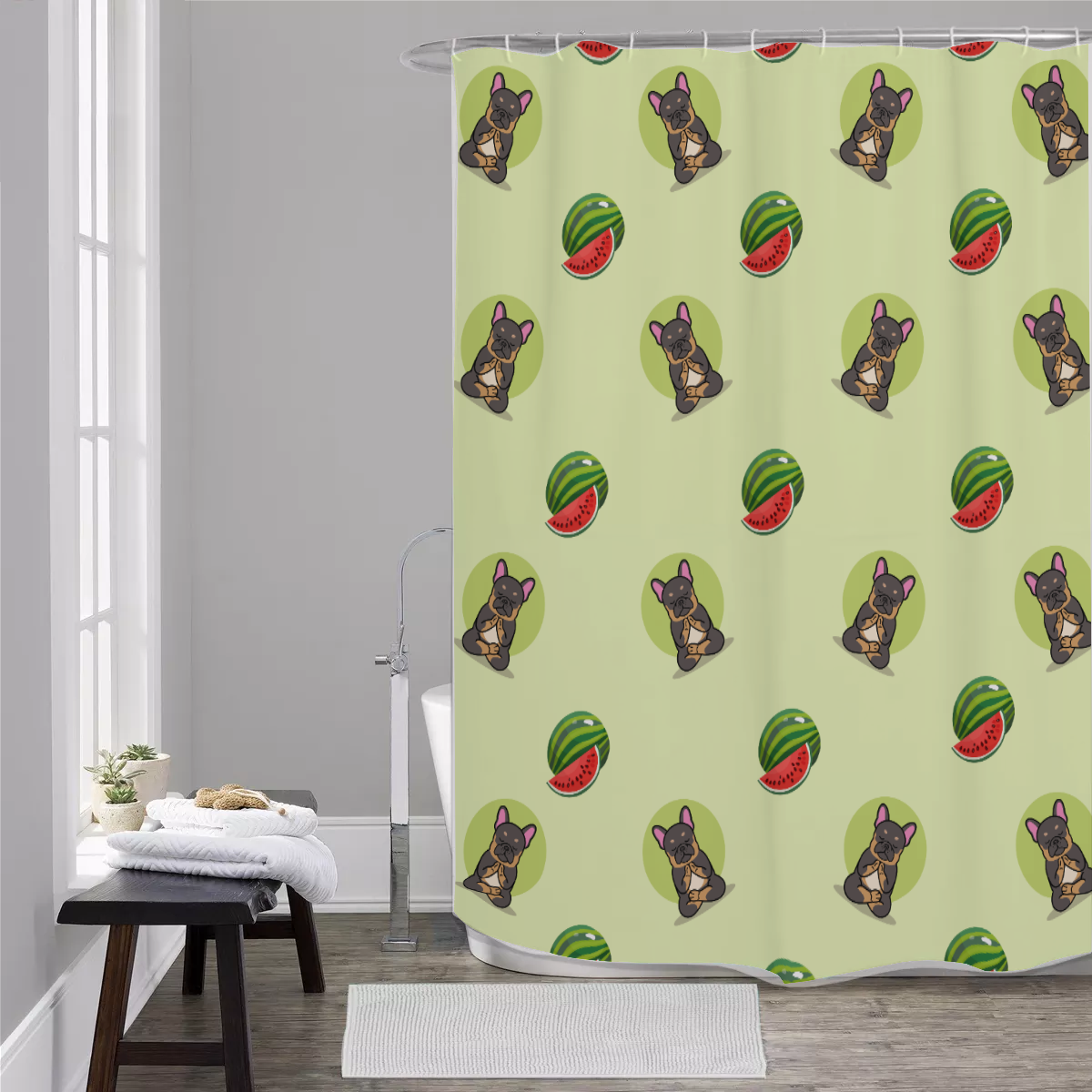 ROCKY French Bulldog Bathroom Curtain for Everyday Wear-fadou