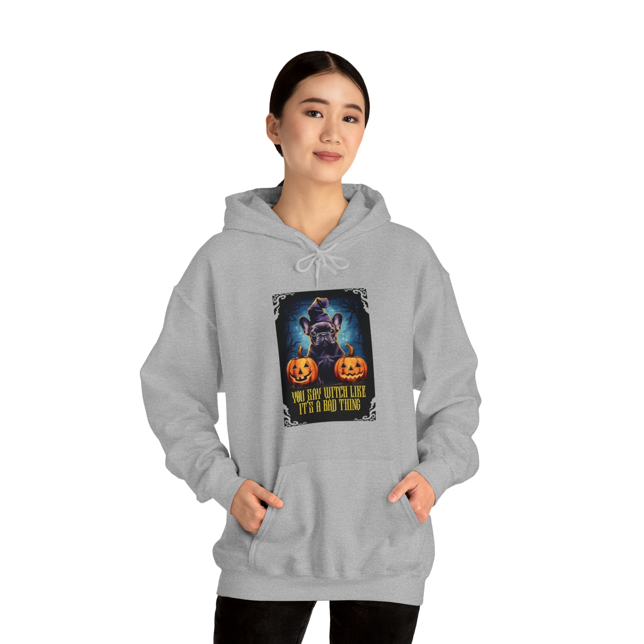Witch Halloween Cotton Sweatshirt for Frenchie Enthusiasts-fadou