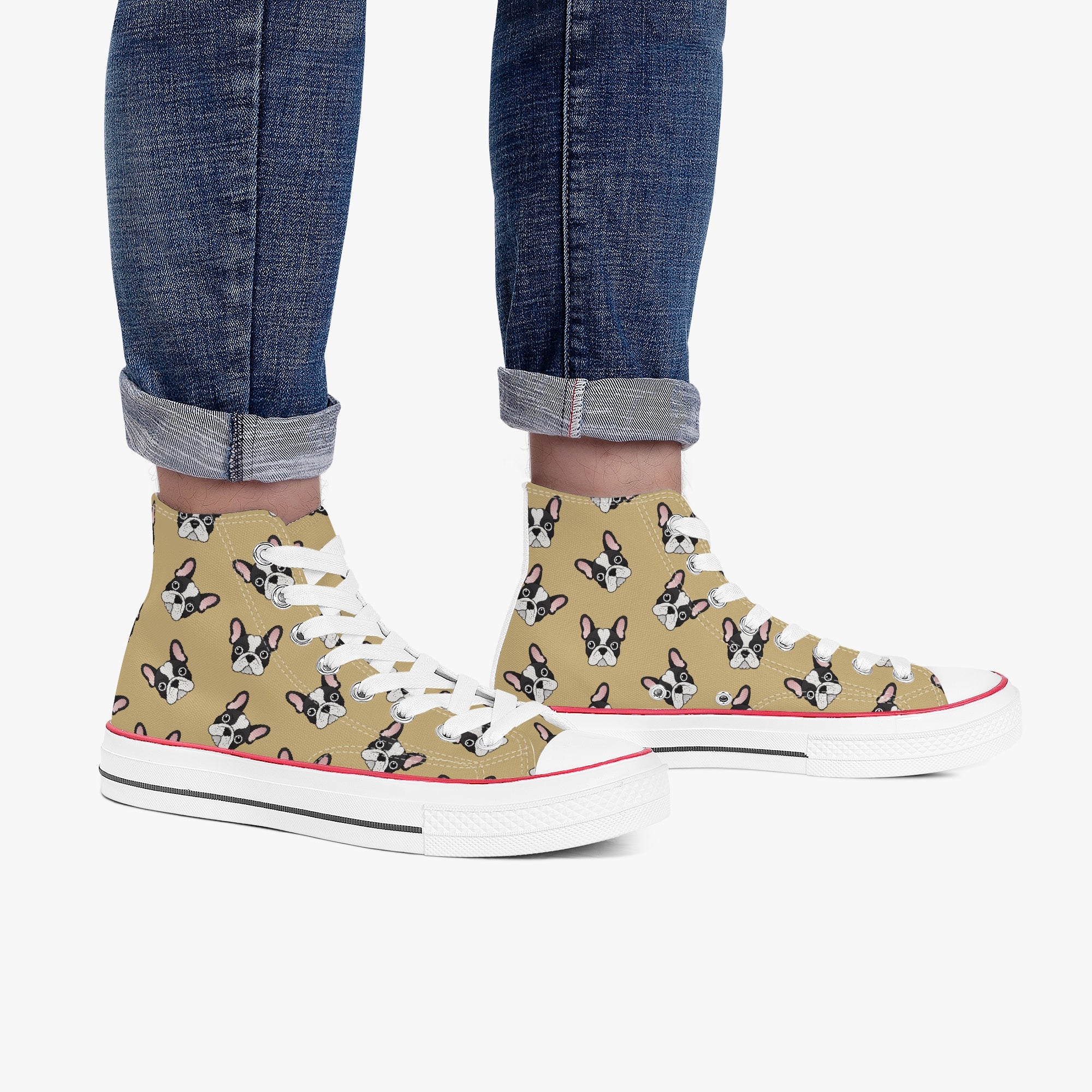 French Bulldog High-Top Canvas Sneakers for Frenchie Fans-fadou