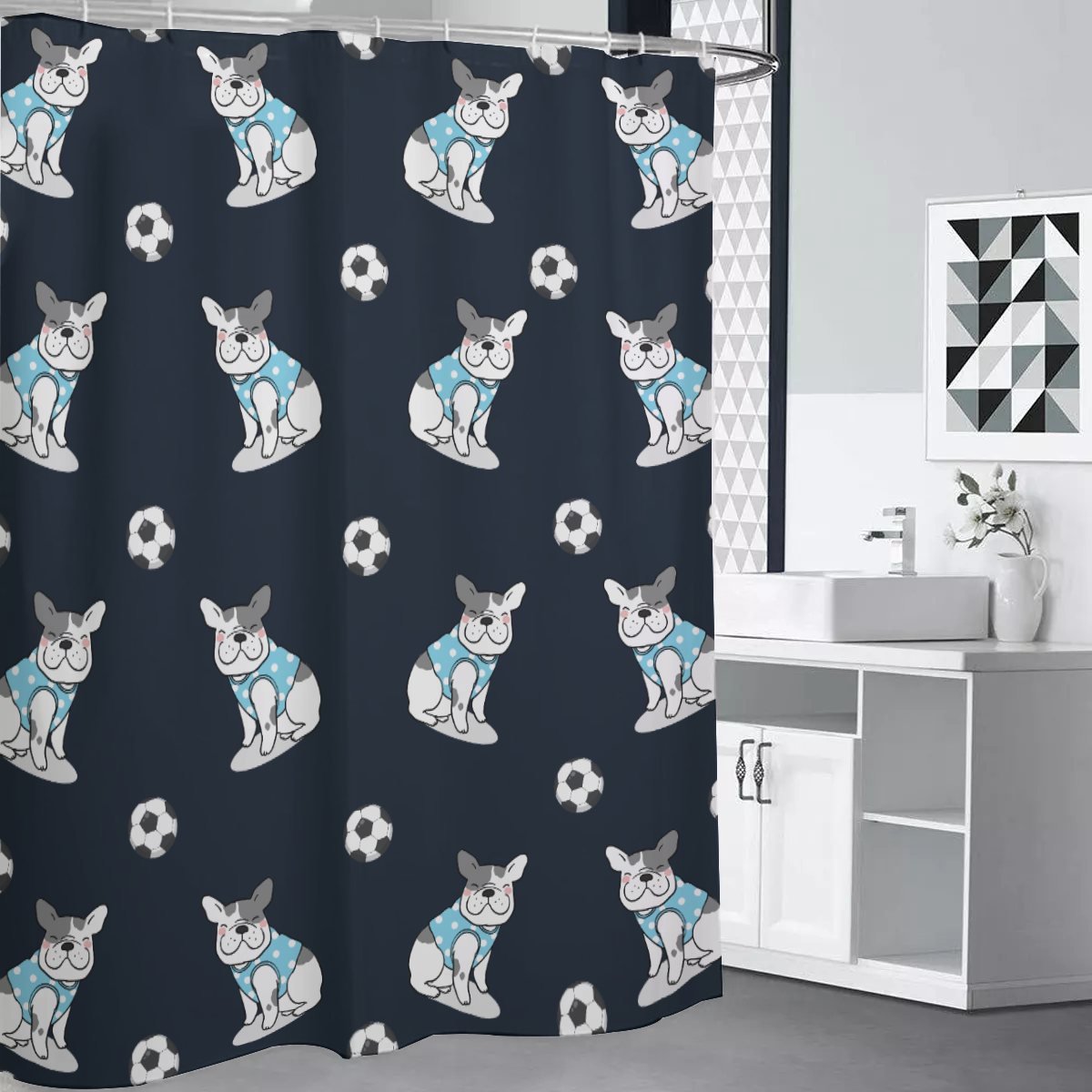 ODIE French Bulldog Bathroom Curtain for Dog Moms & Dads-fadou