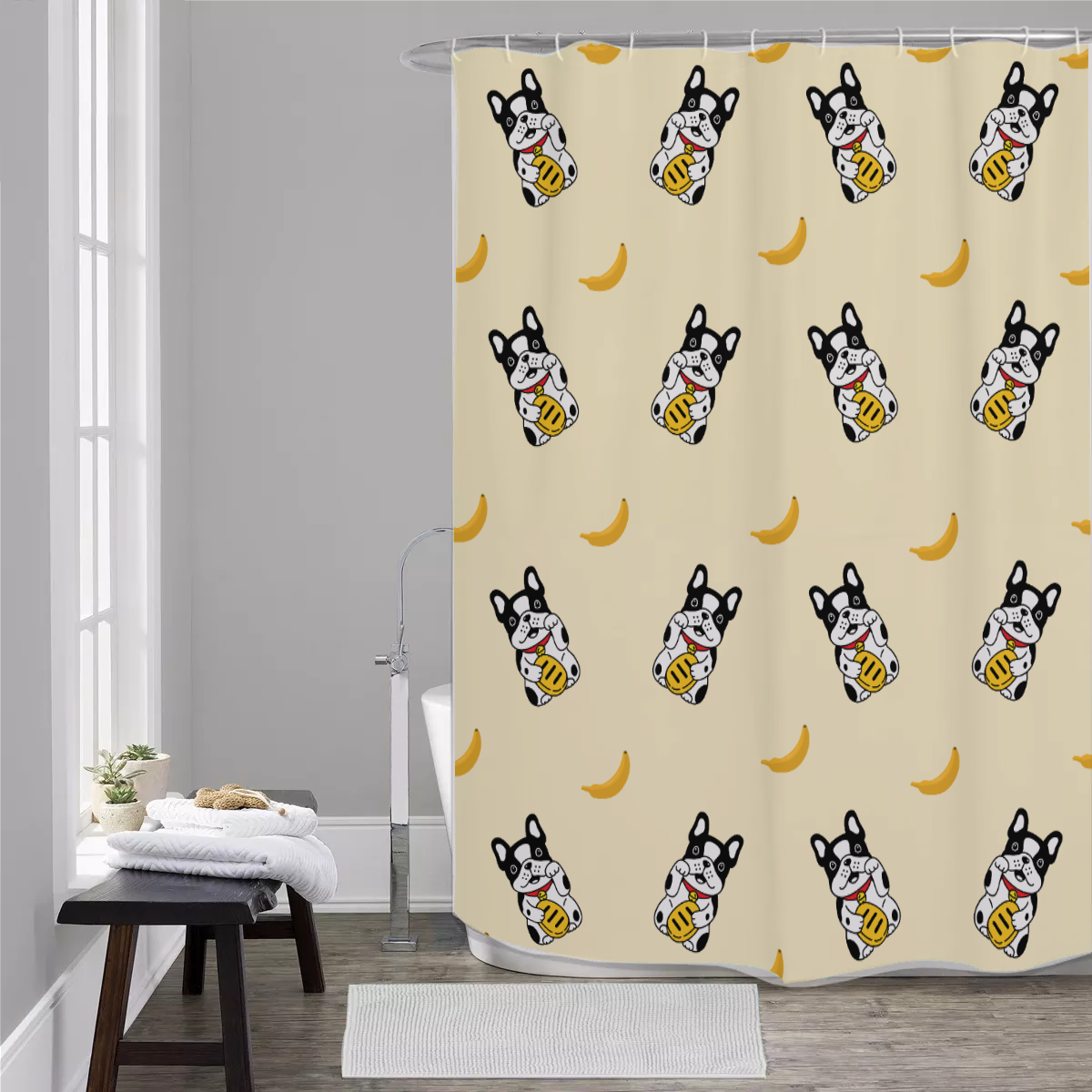 OAKEY French Bulldog Fabric Curtain for Frenchie Enthusiasts-fadou