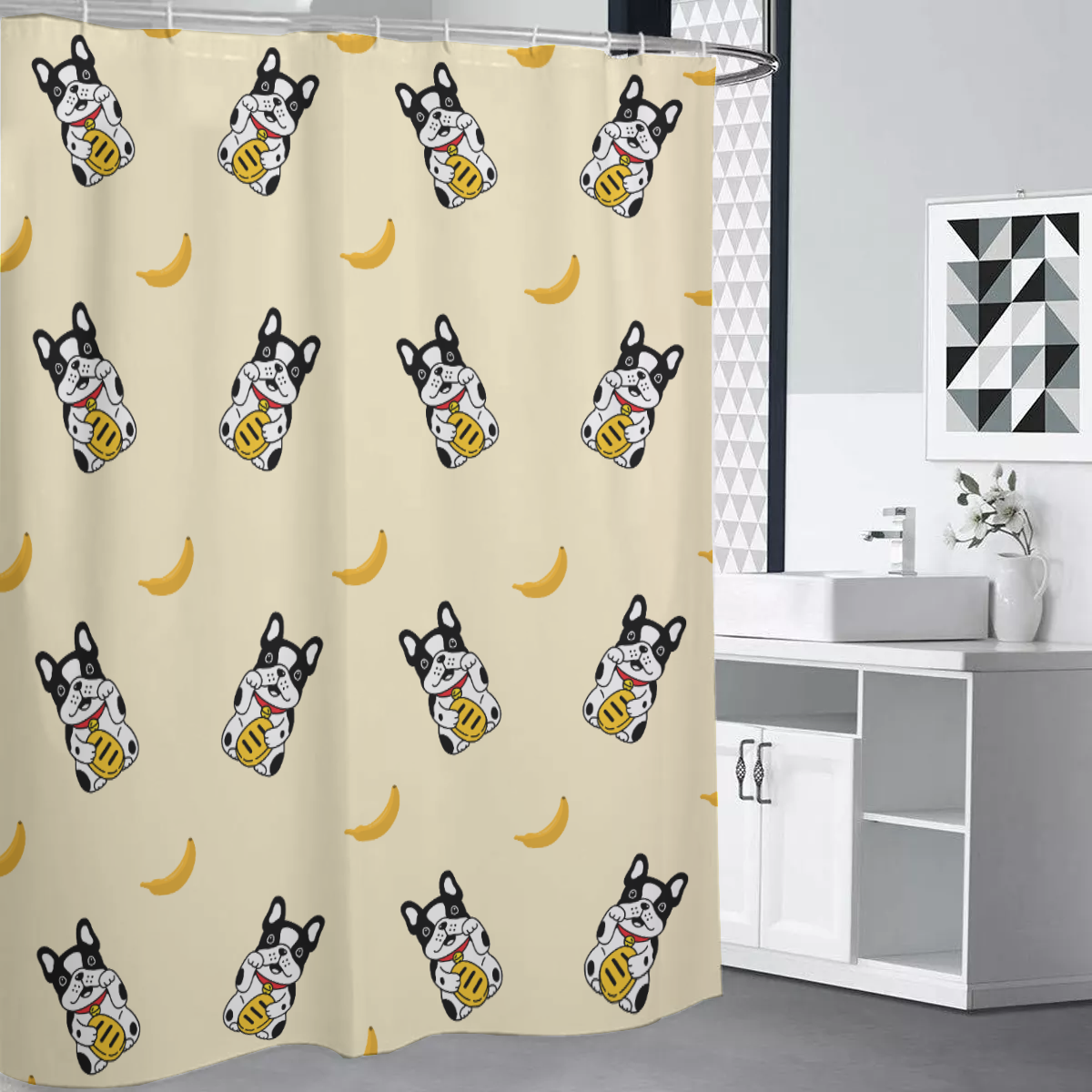 OAKEY French Bulldog Fabric Curtain for Frenchie Enthusiasts-fadou
