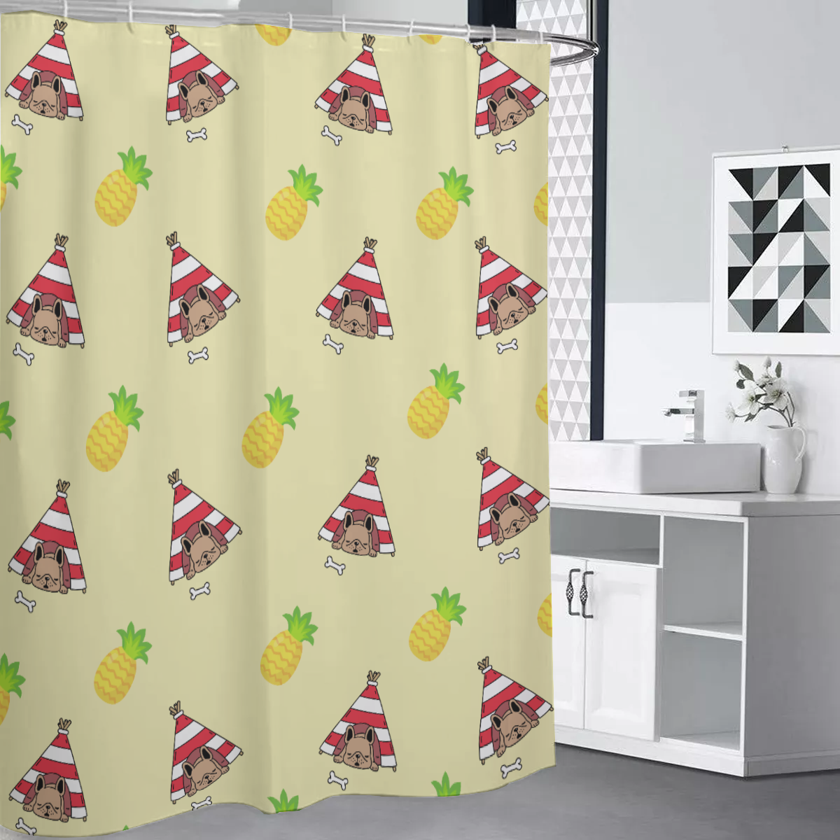 BRUCE French Bulldog Bathroom Curtain for Dog Park Days-fadou