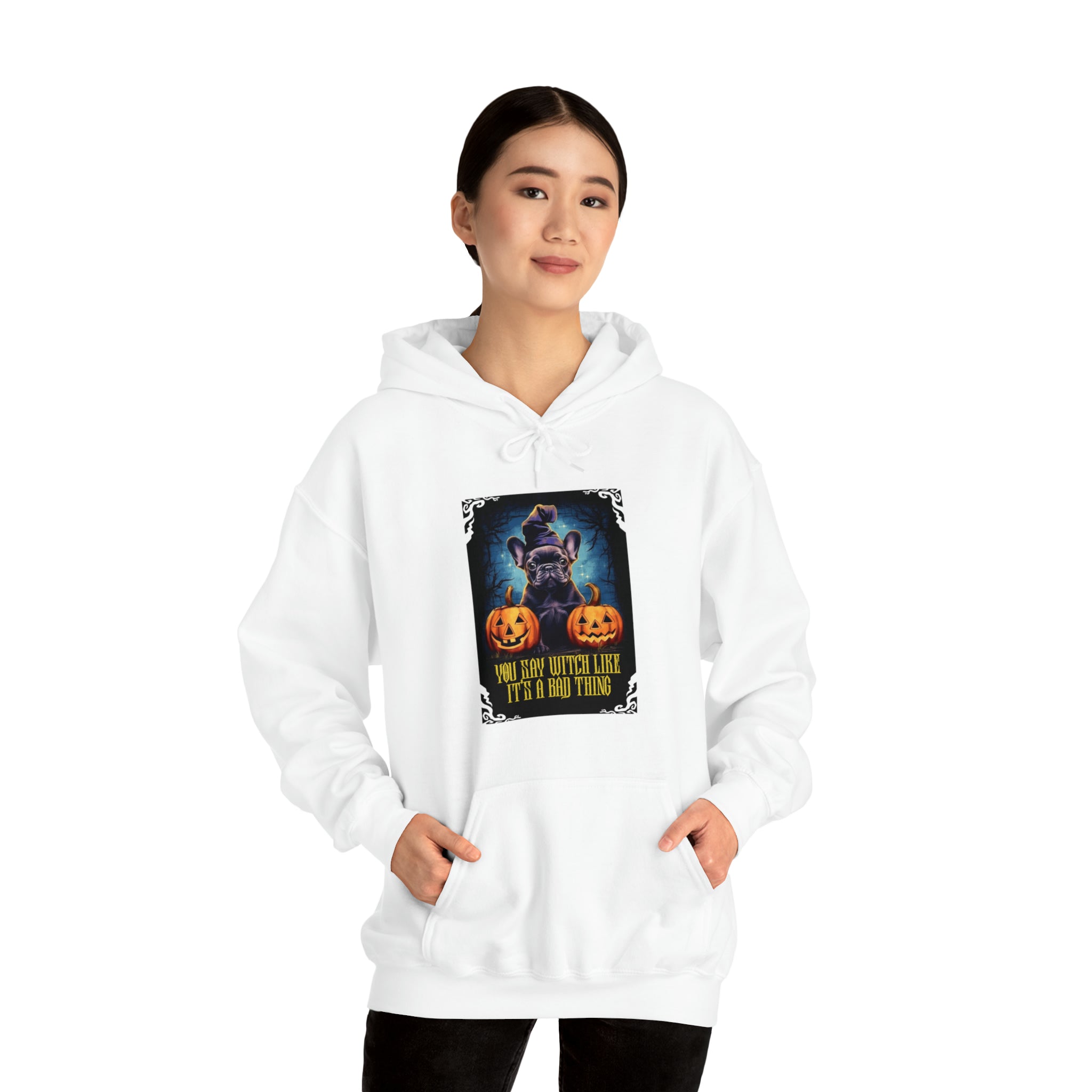 Witch Halloween Cotton Sweatshirt for Frenchie Enthusiasts-fadou