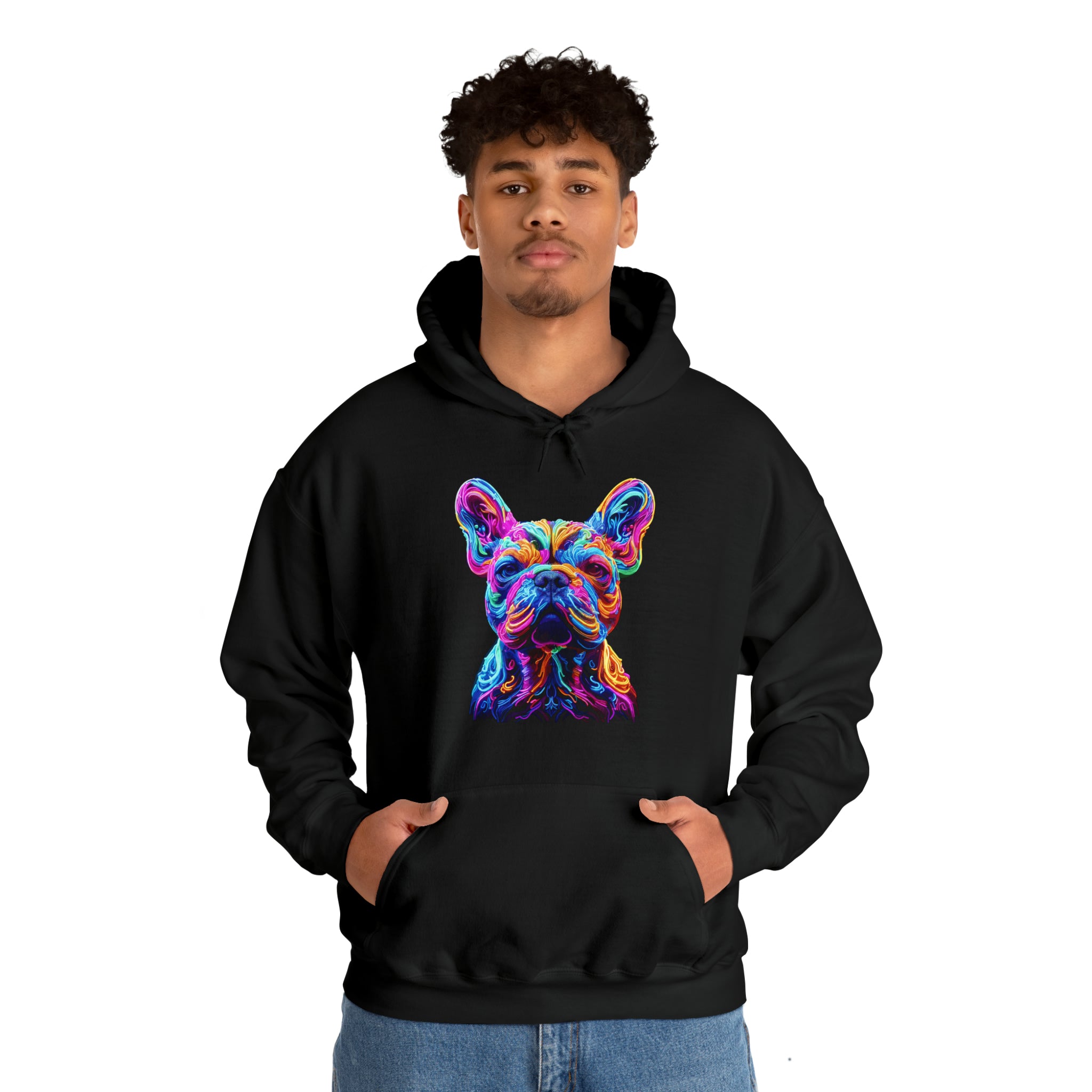Neon French Bulldog Dog Mom Hoodie for Frenchie Enthusiasts-fadou
