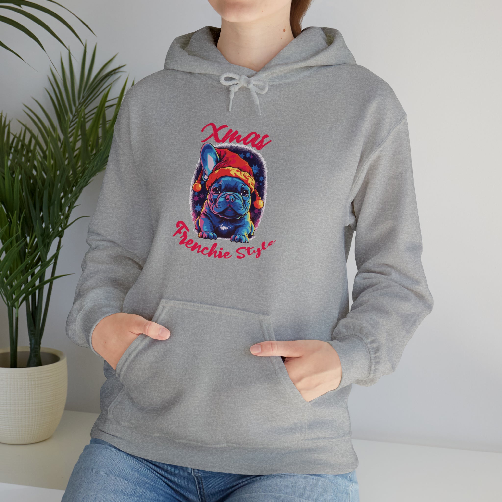 Xmas French Bulldog Fleece Hoodie for Outdoor Adventures-fadou
