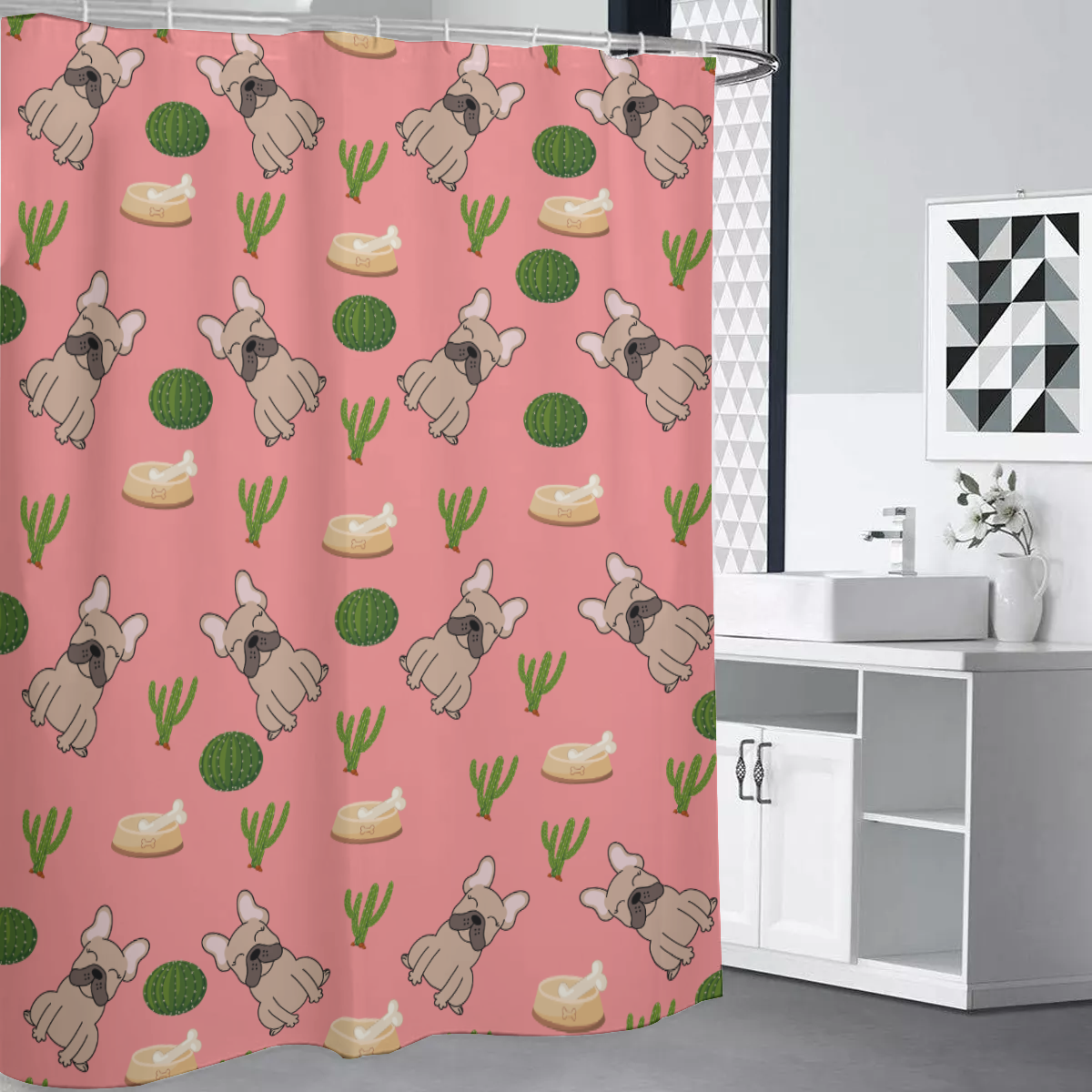 HARLEY French Bulldog Shower Curtain for Frenchie Enthusiasts-fadou