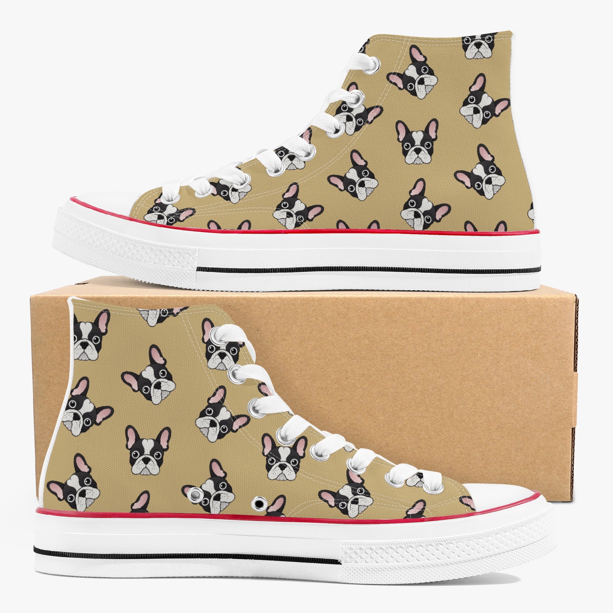 French Bulldog High-Top Canvas Sneakers for Frenchie Fans-fadou