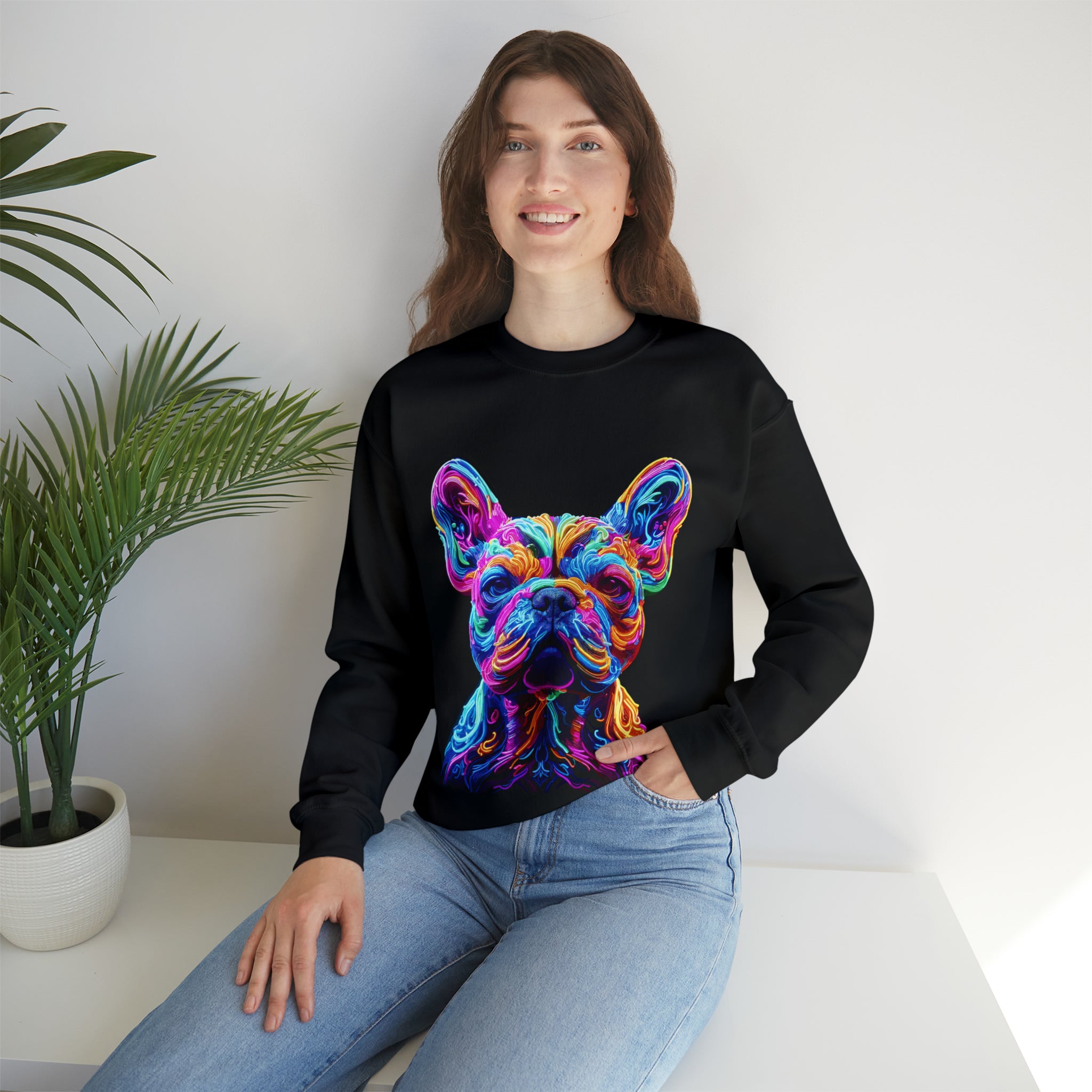 Neon French Bulldog Fleece Hoodie for Frenchie Enthusiasts-fadou