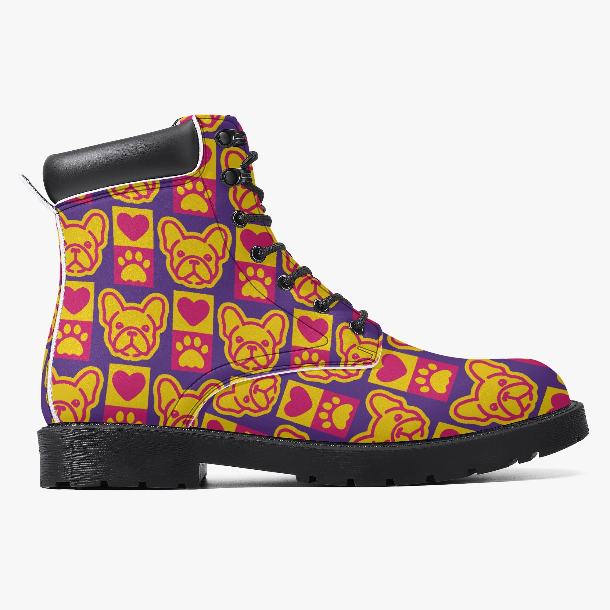 French Bulldog Casual Leather Boots for Frenchie Enthusiasts-fadou