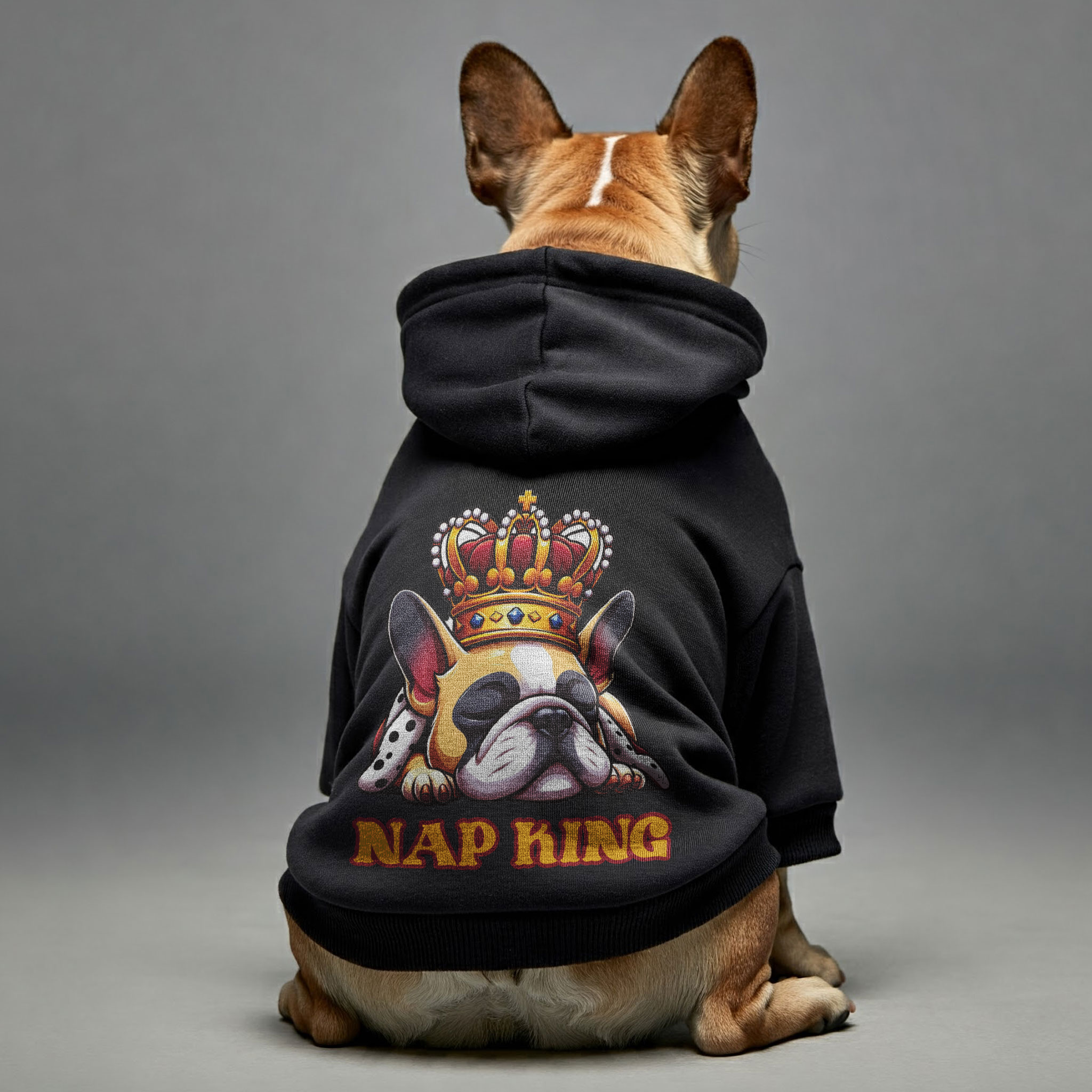 Nap French Bulldog Fleece Hoodie for Outdoor Adventures-fadou