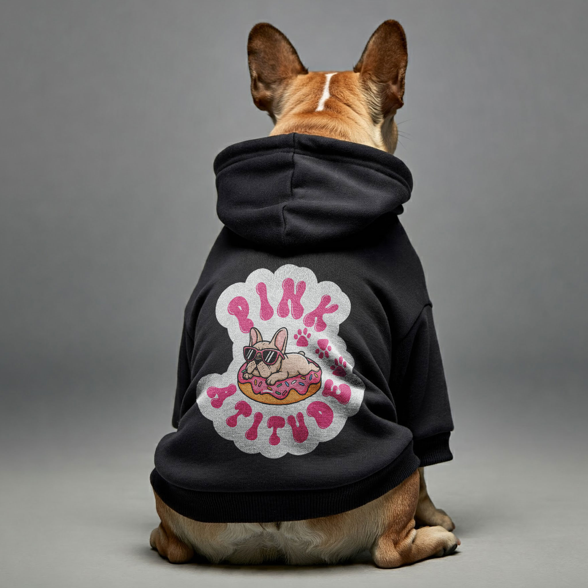 Pink French Bulldog Fleece Hoodie for Brachycephalic Dogs-fadou