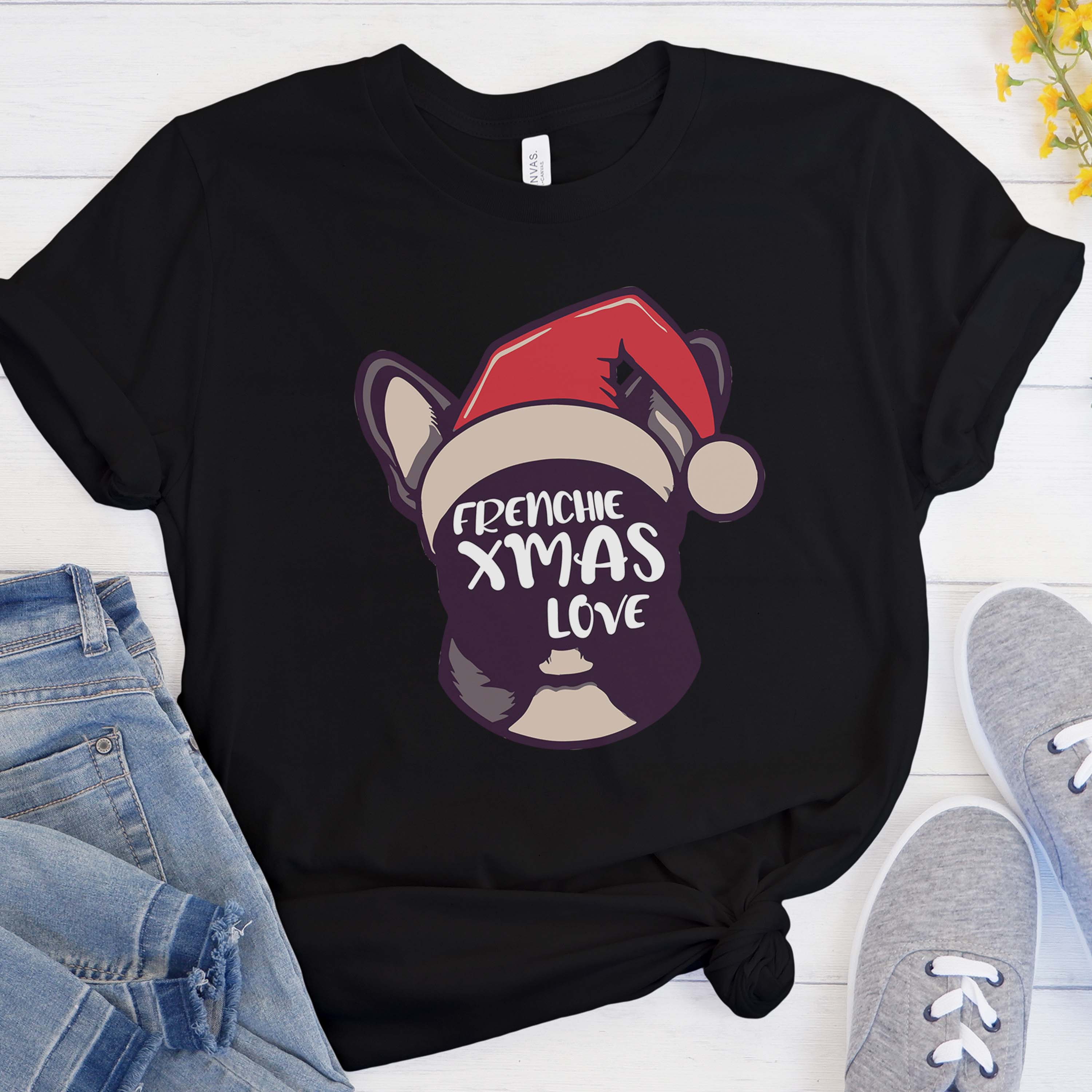 Xmas French Bulldog Cotton T-Shirt for Frenchie Enthusiasts-fadou