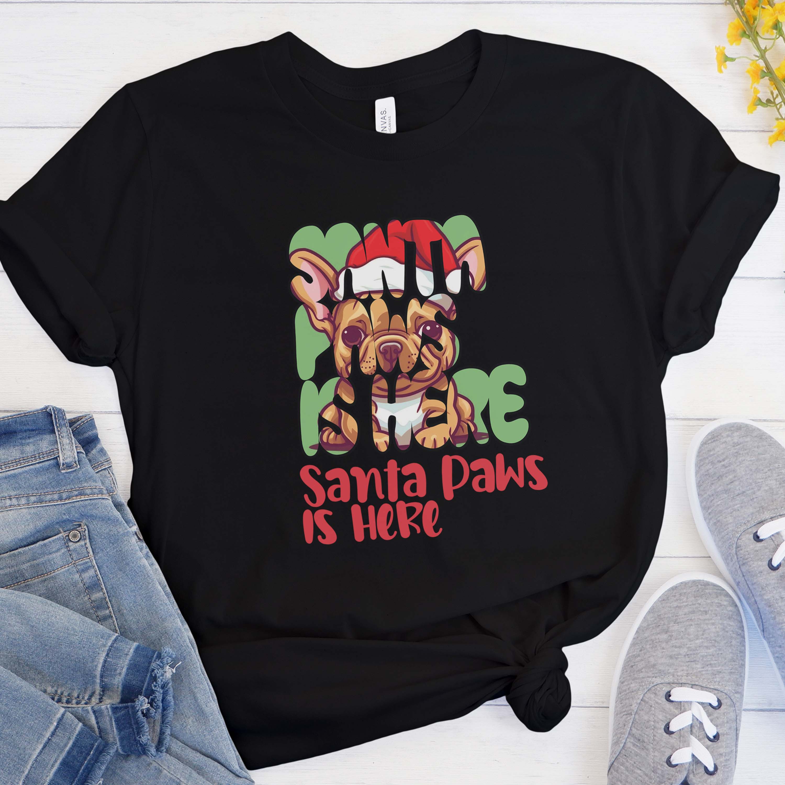 Santa French Bulldog Cotton T-Shirt for Frenchie Enthusiasts-fadou