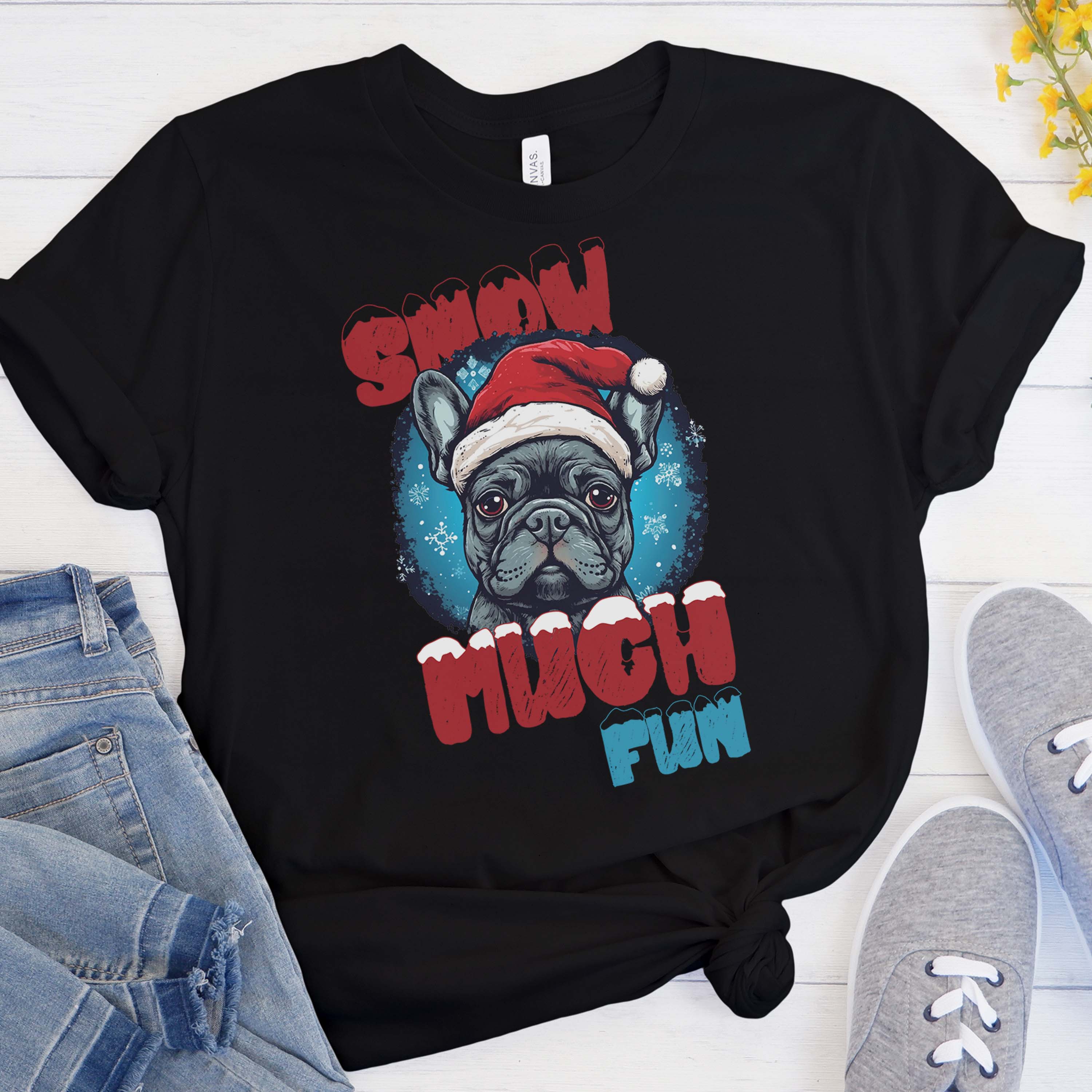 Snow Fun- Unisex T-Shirt for French Bulldog Owners and Fans-fadou