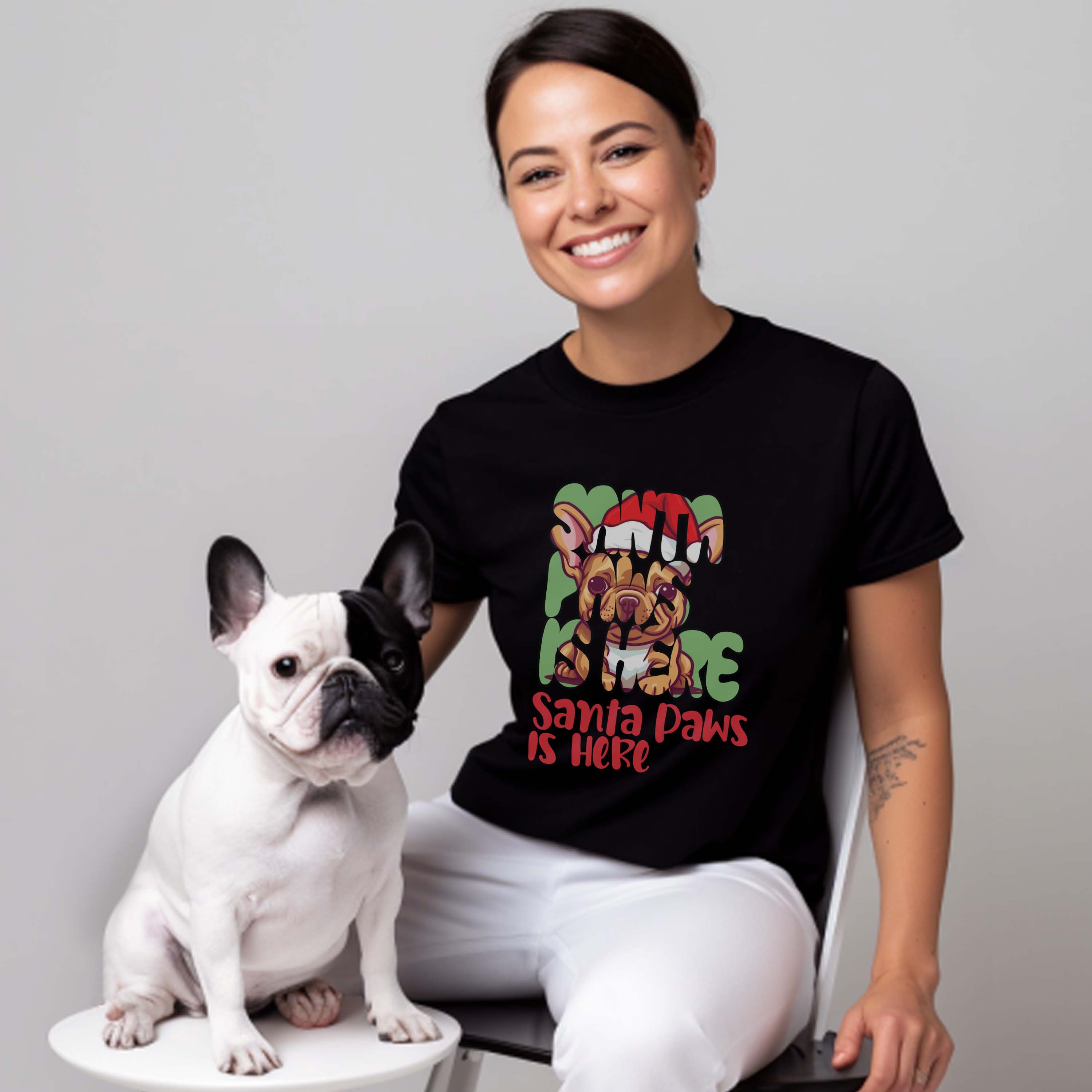 Santa French Bulldog Cotton T-Shirt for Frenchie Enthusiasts-fadou