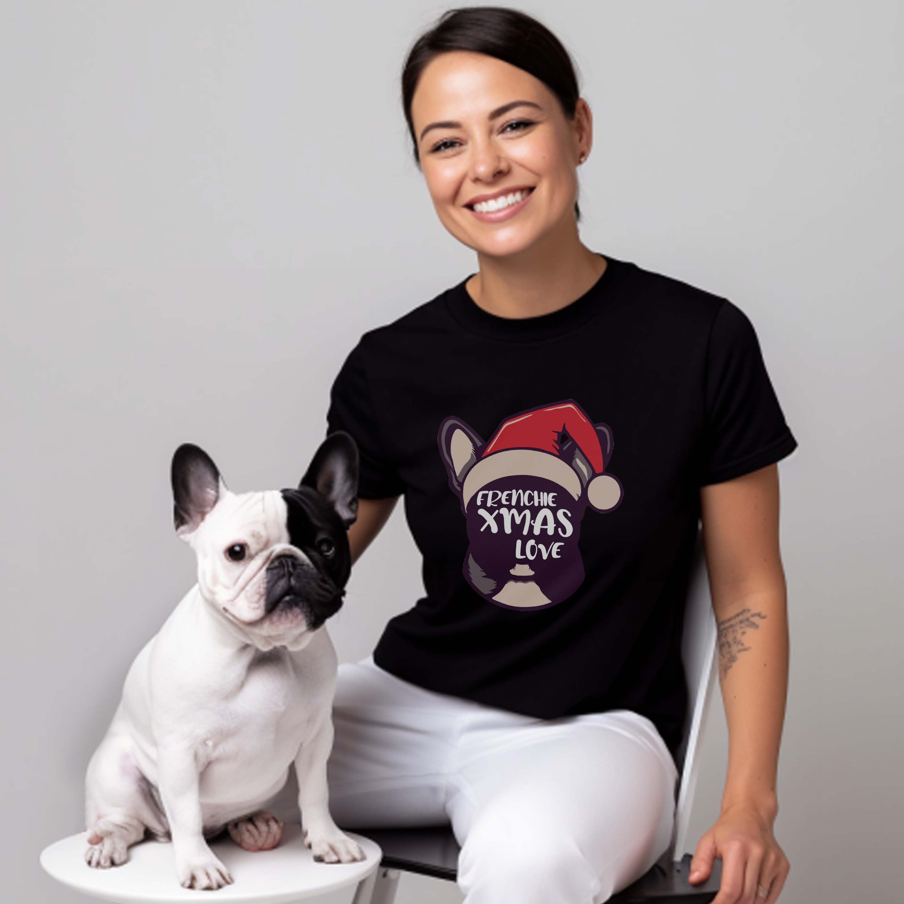 Xmas French Bulldog Cotton T-Shirt for Frenchie Enthusiasts-fadou