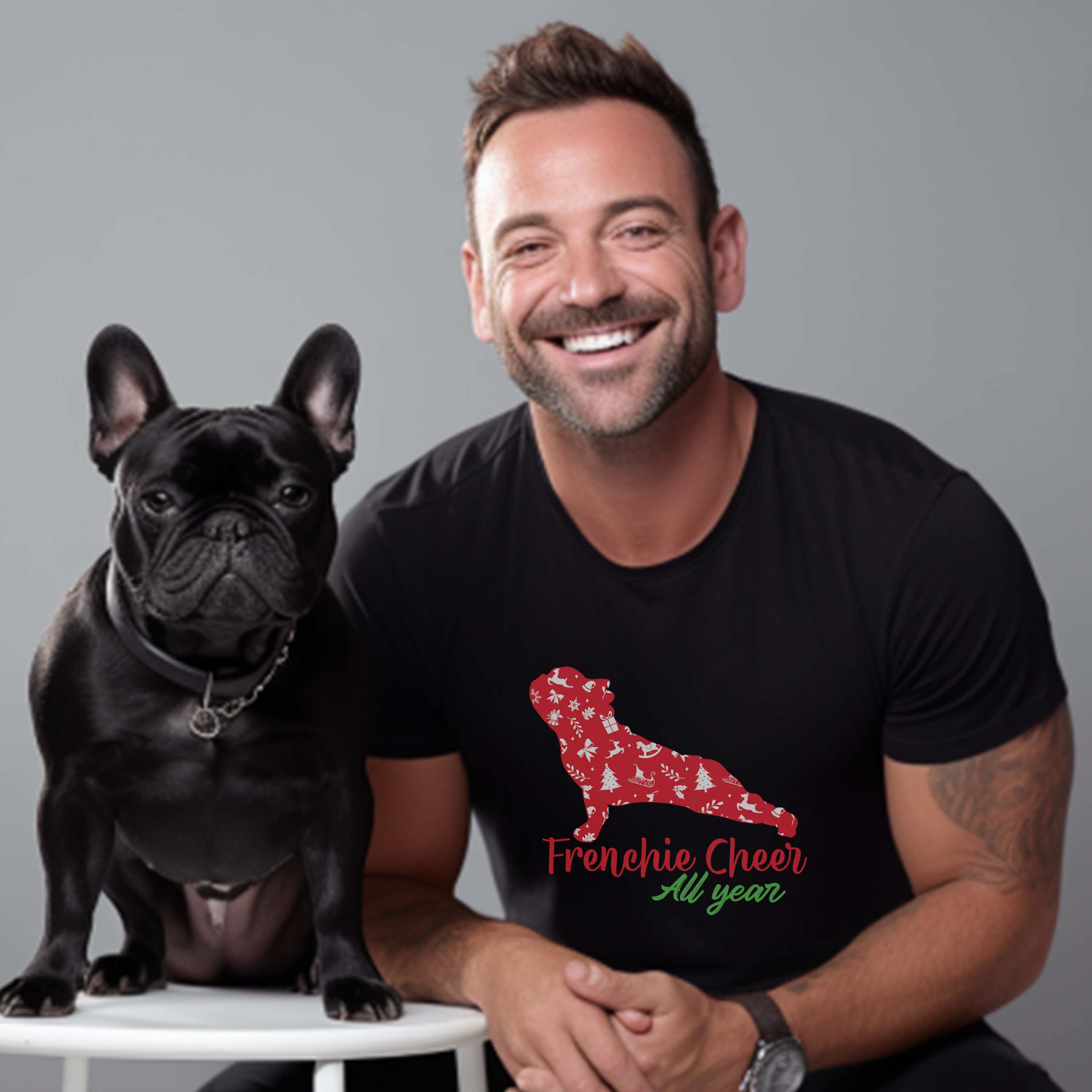 French Bulldog Christmas Cotton T-Shirt for Everyday Wear-fadou