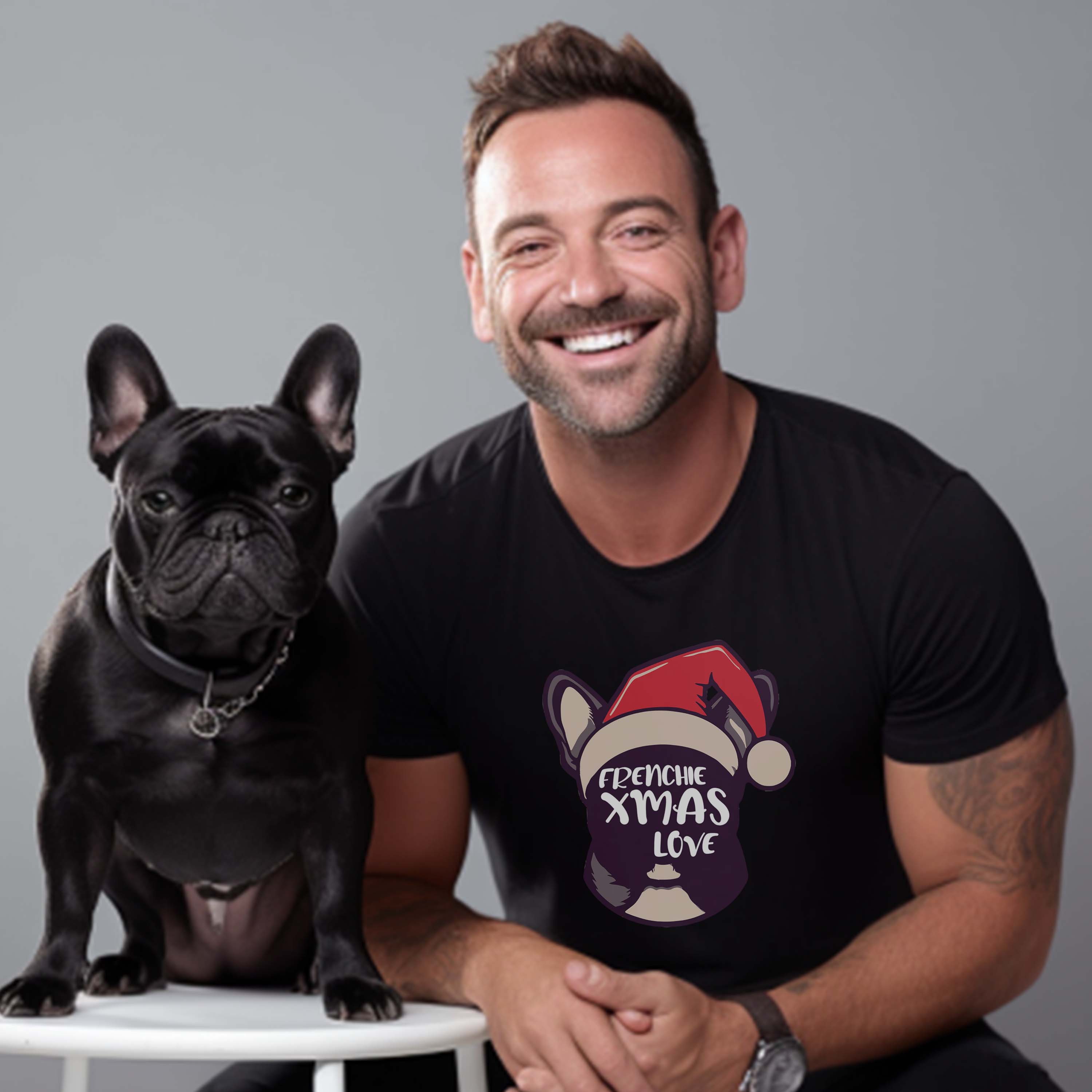 Xmas French Bulldog Cotton T-Shirt for Frenchie Enthusiasts-fadou