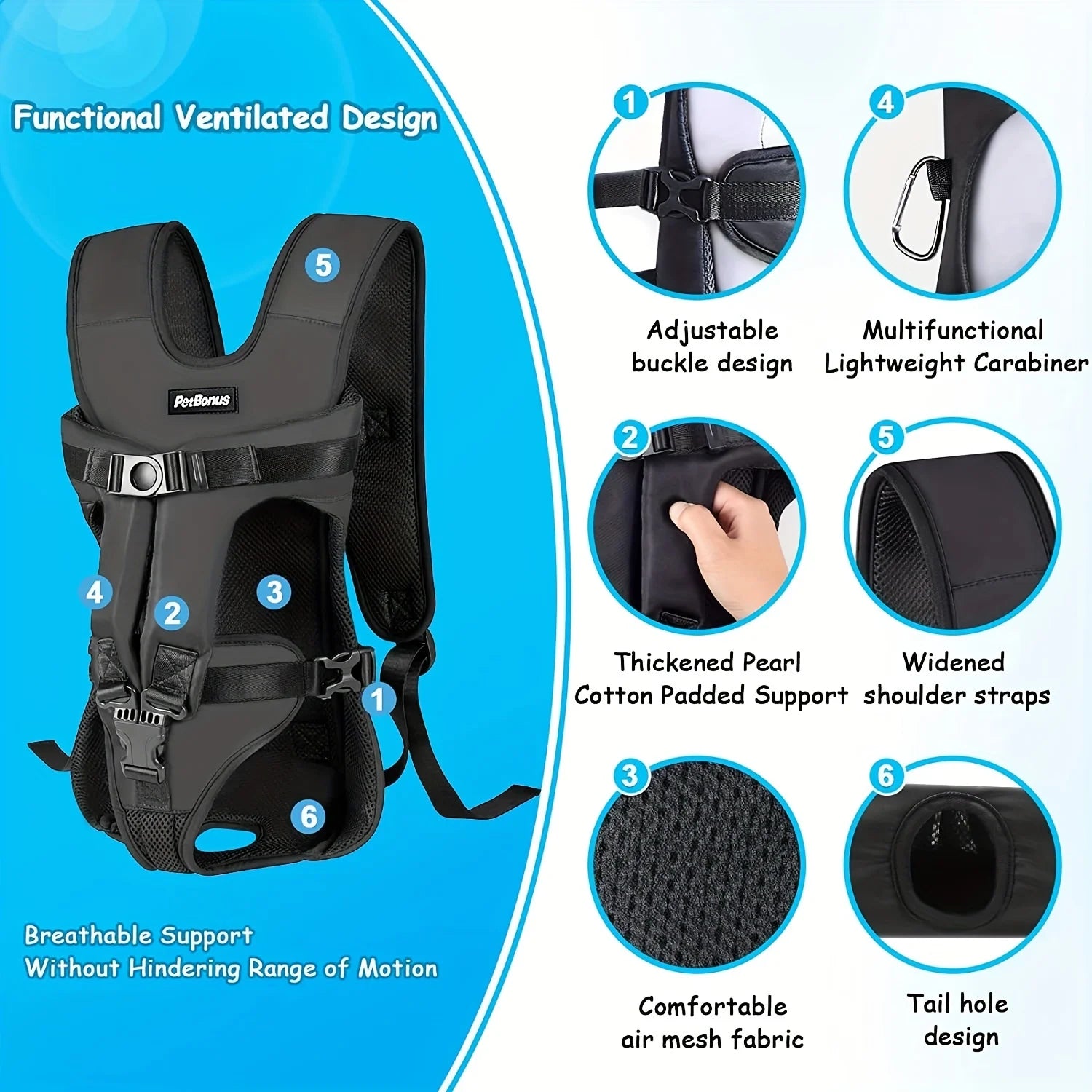 French Bulldog Secure Pet Backpack for Brachycephalic Dogs-fadou