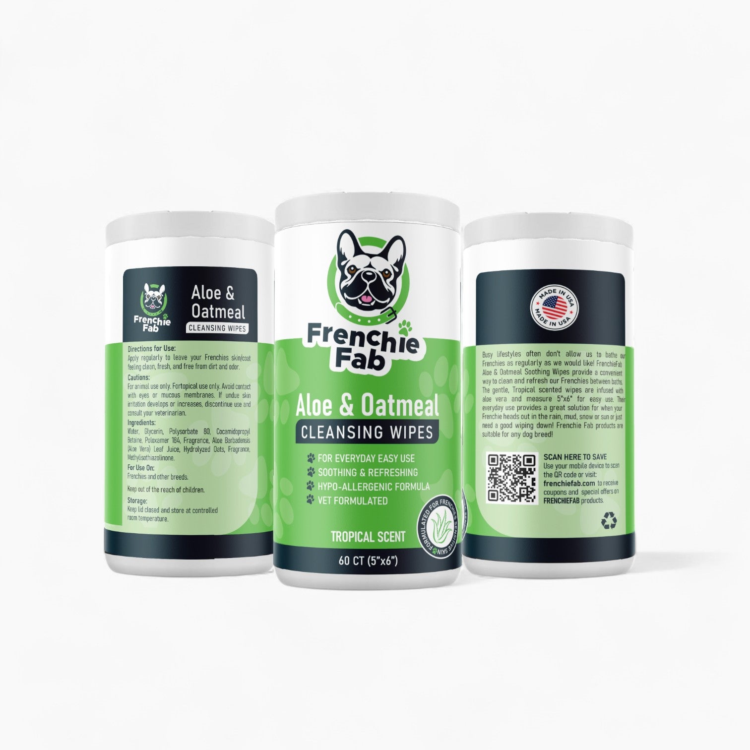 Frenchie Aloe Oatmeal Cleansing Wipes – Soothing for French Bulldogs-fadou