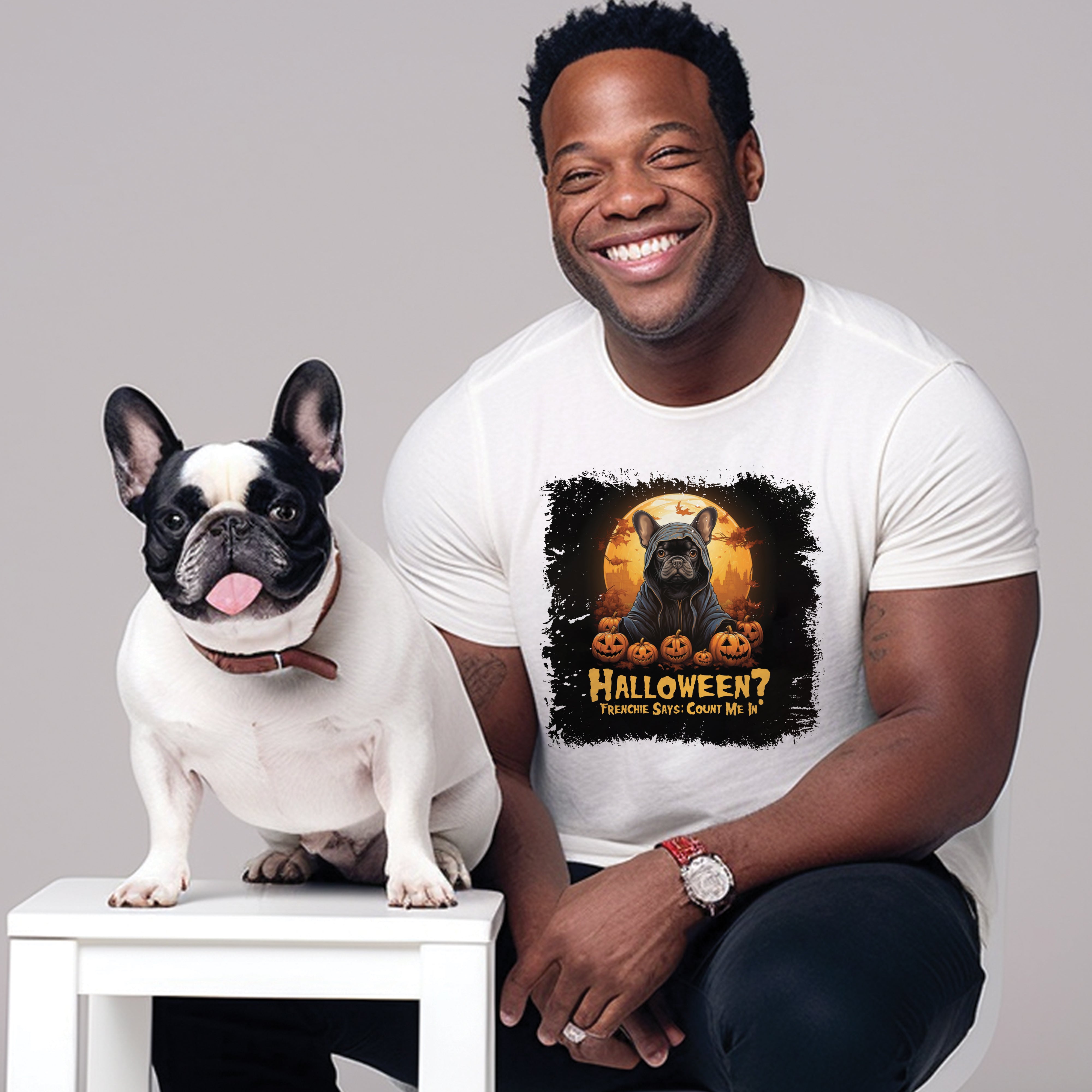 French Bulldog Halloween Cotton T-Shirt for Frenchie Enthusiasts-fadou