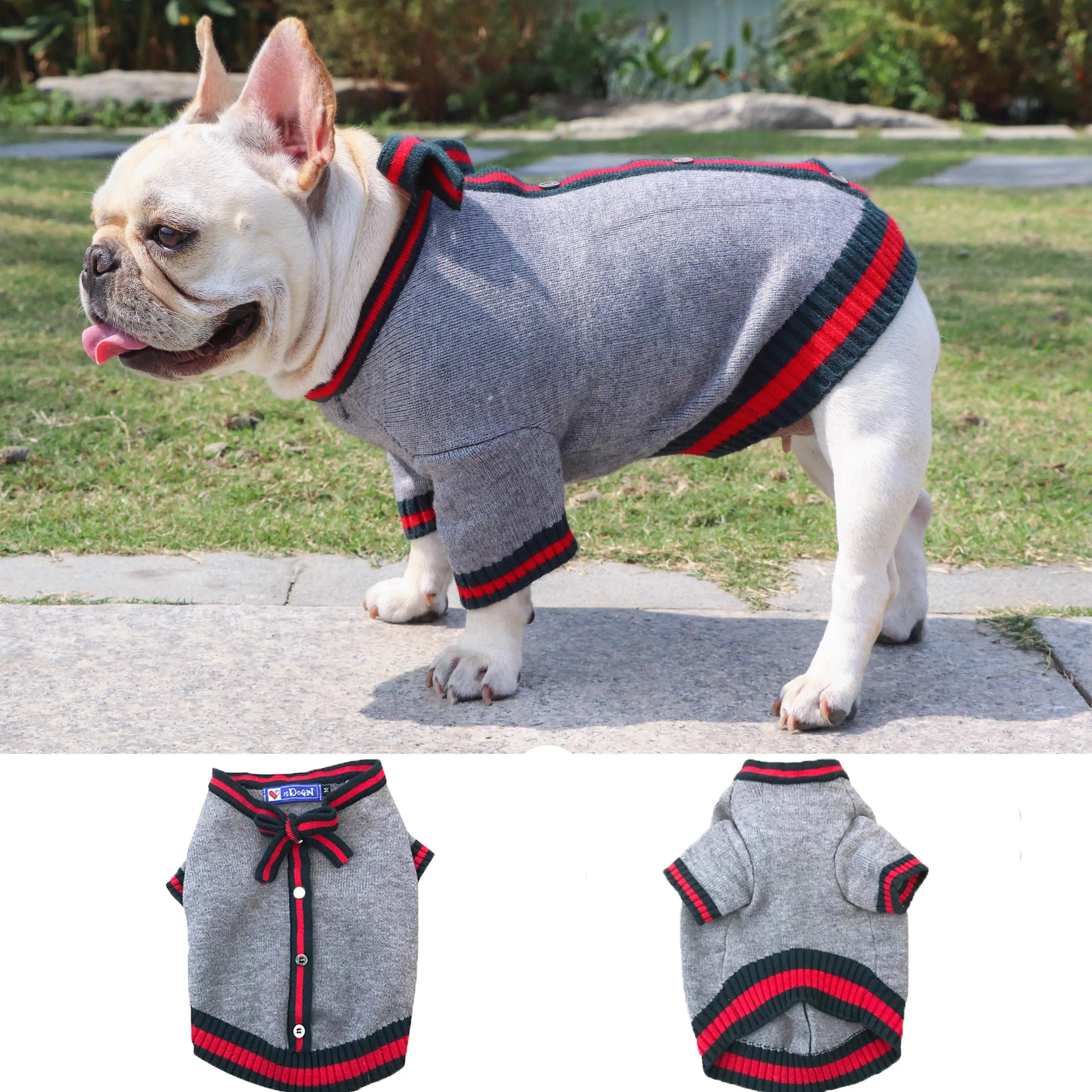 Frenchie Knit Pullover Sweater - Black with Red for French Bulldogs-fadou