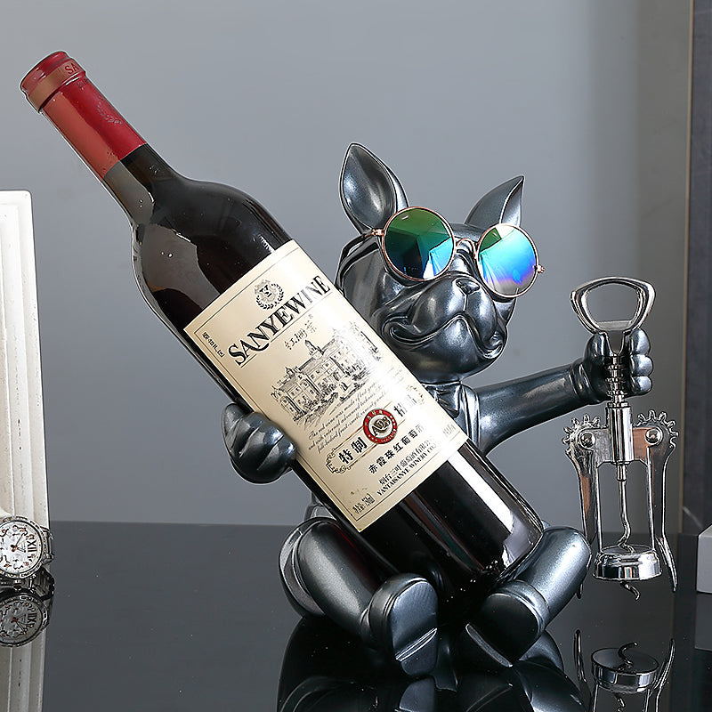 Frenchie Statue Wine Rack Corkscrew Wine Opener for Pet Culture-fadou