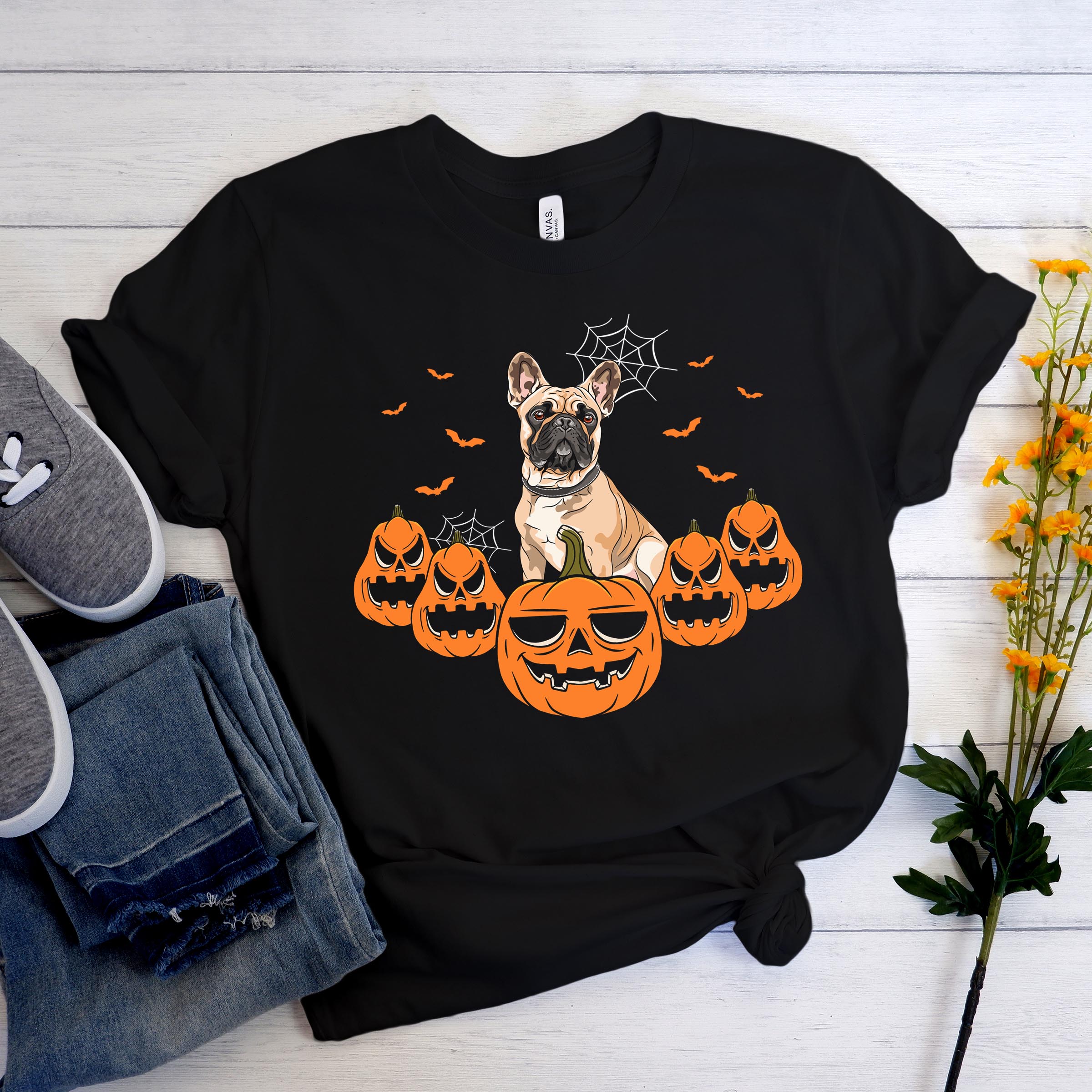 Frenchiegraph Halloween Cotton T-Shirt for Bulldog Owners-fadou