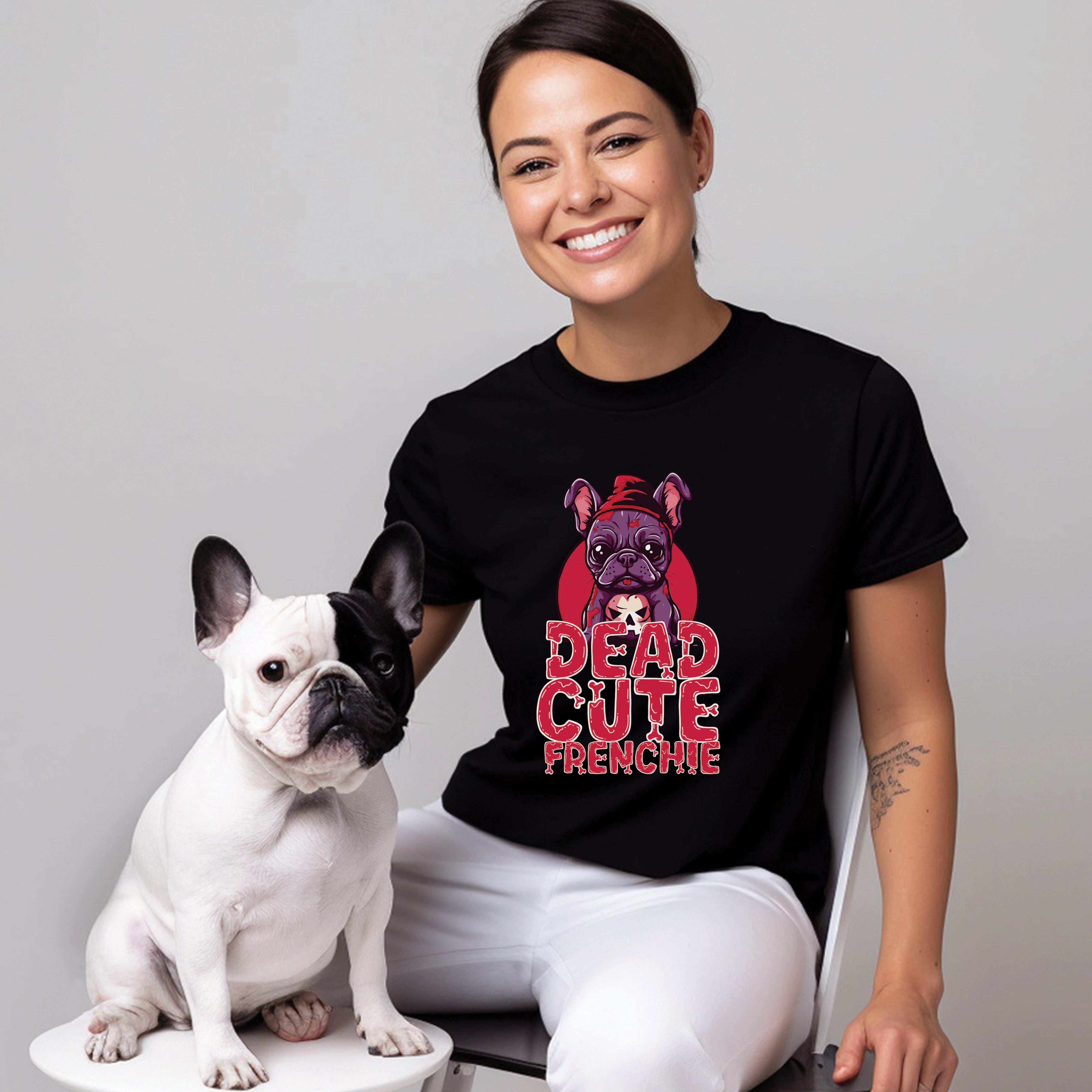 Frightful French Bulldog Graphic Tee for Bulldog Owners-fadou
