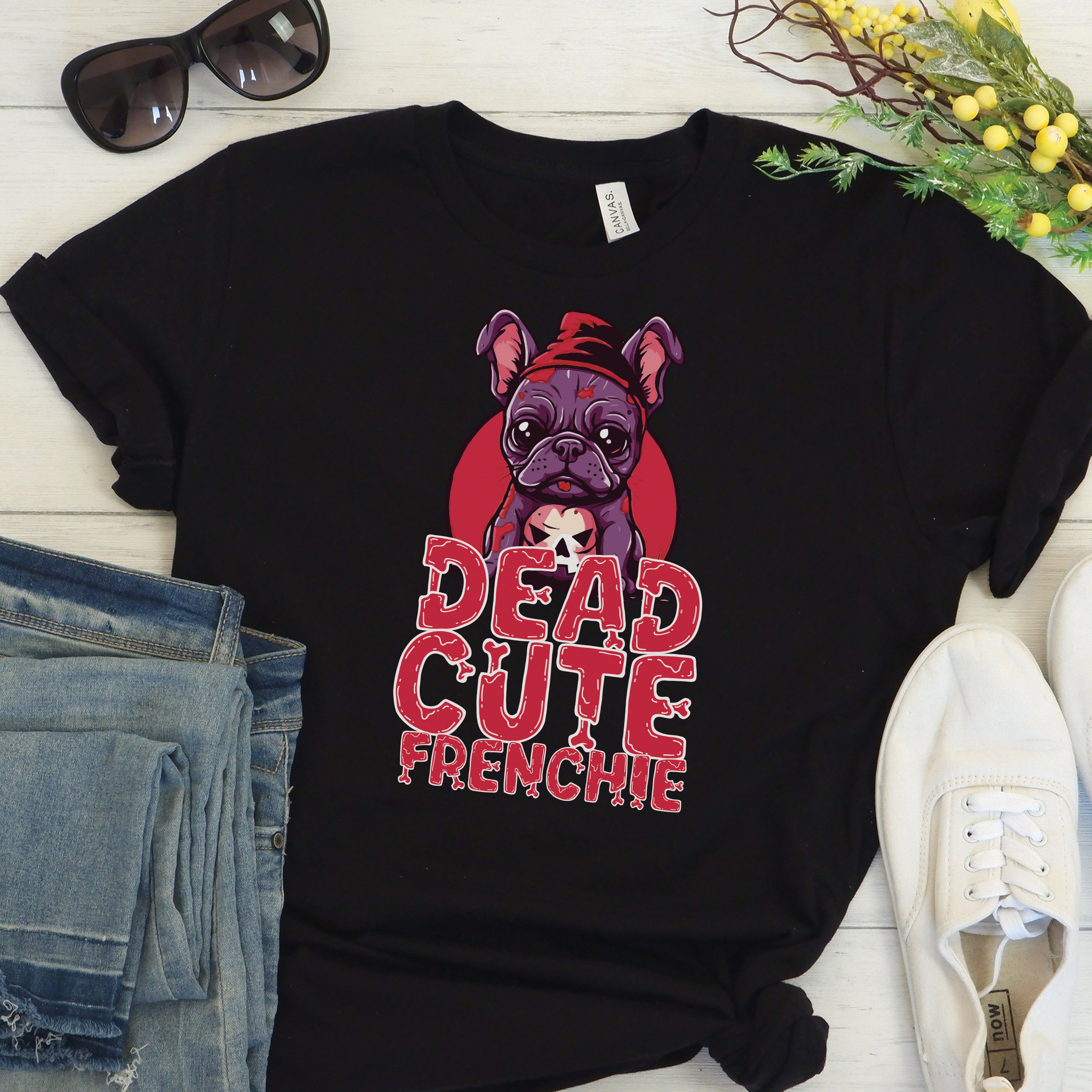 Frightful French Bulldog Graphic Tee for Bulldog Owners-fadou