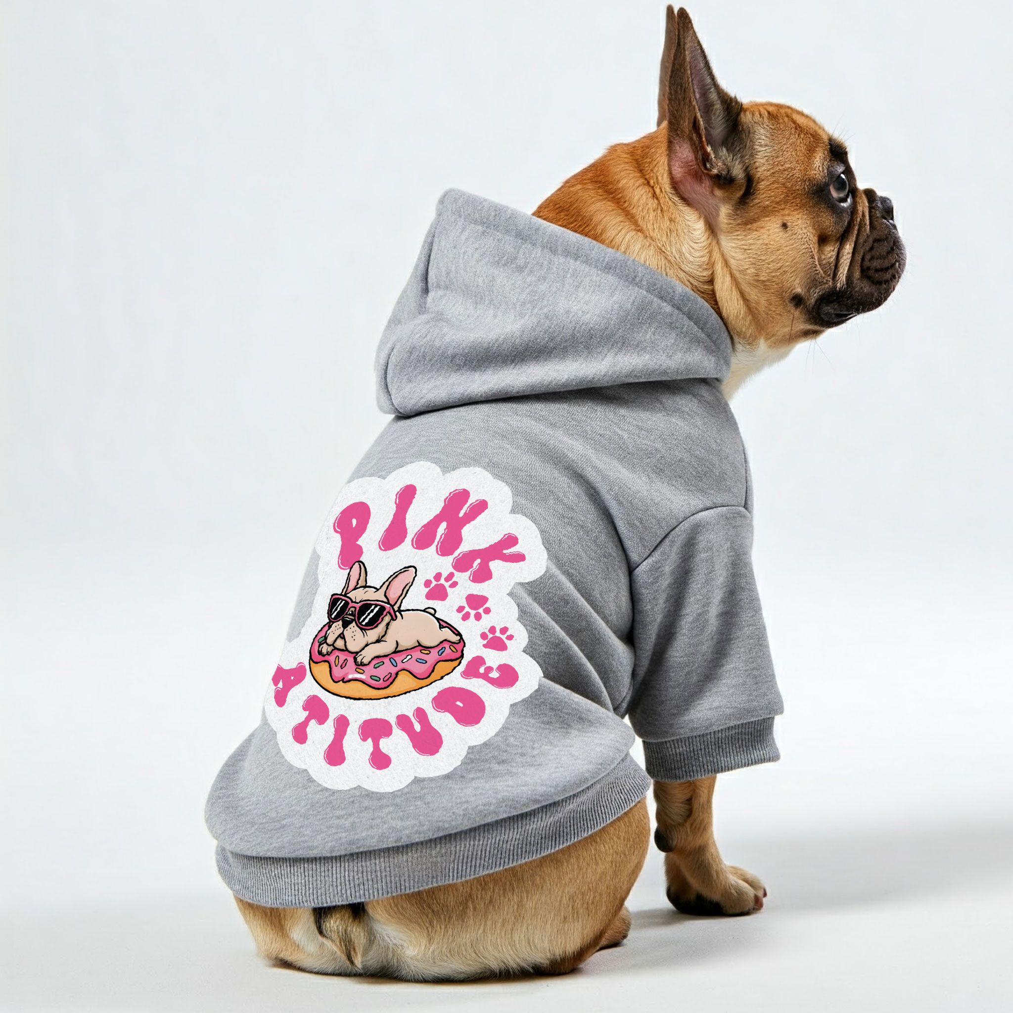 Pink French Bulldog Fleece Hoodie for Brachycephalic Dogs-fadou