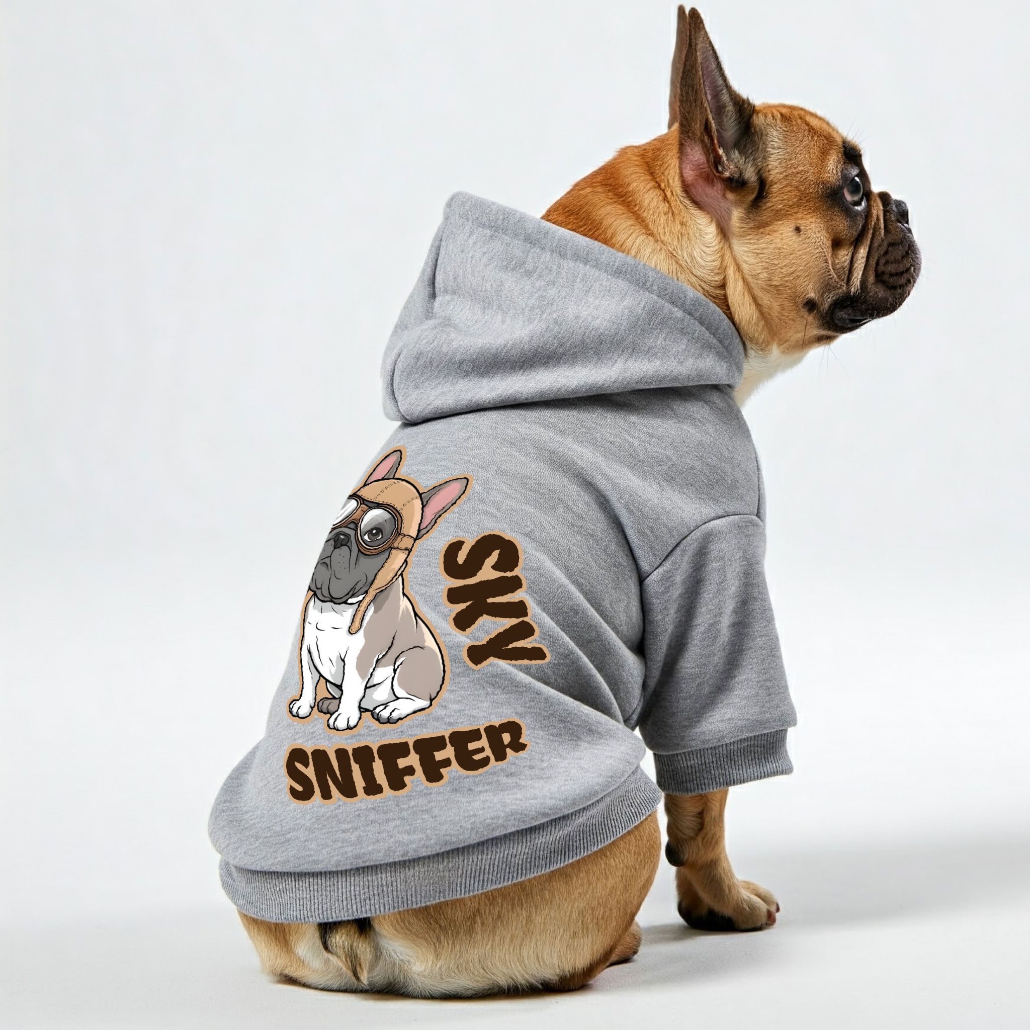 Sky French Bulldog Fleece Hoodie for Outdoor Adventures-fadou