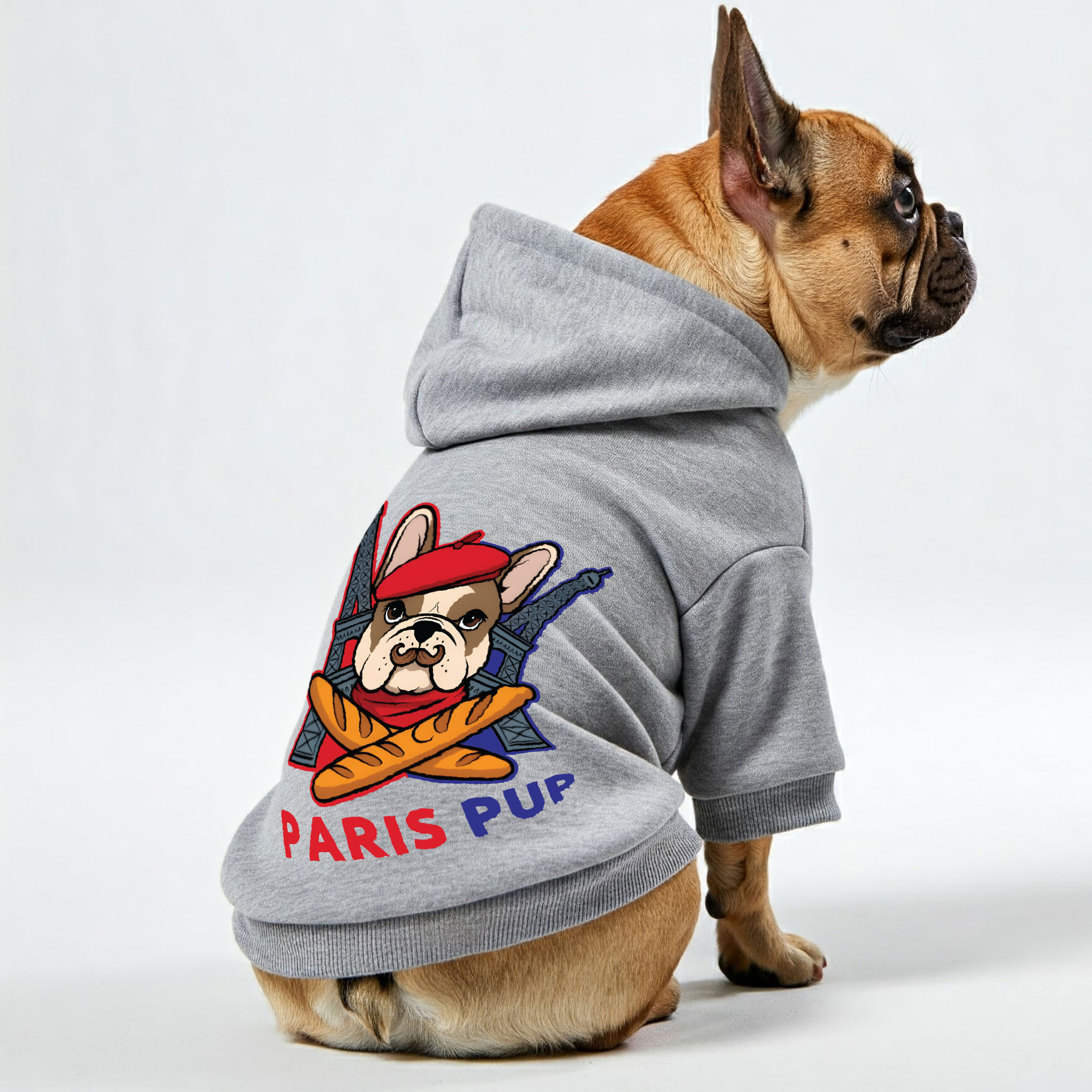 Paris French Bulldog Fleece Hoodie for Outdoor Adventures-fadou